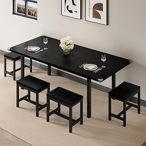Miniatura 8 de Juego de mesa de comedor de 7 piezas, mesa de cocina extensible de 63 pulgadas con 6 taburetes, mesa de comedor moderna de mediados de siglo con