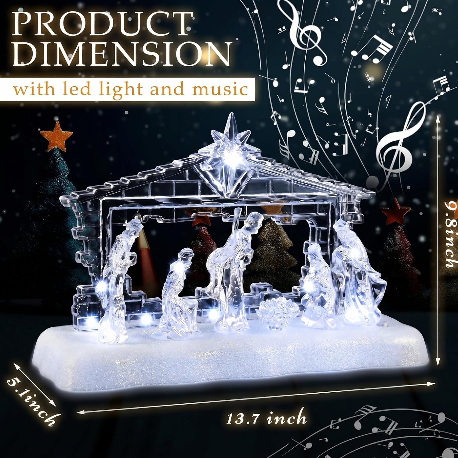 MiniInflat 14 Inch Christmas Decorations LED Musical Nativity Scene Set