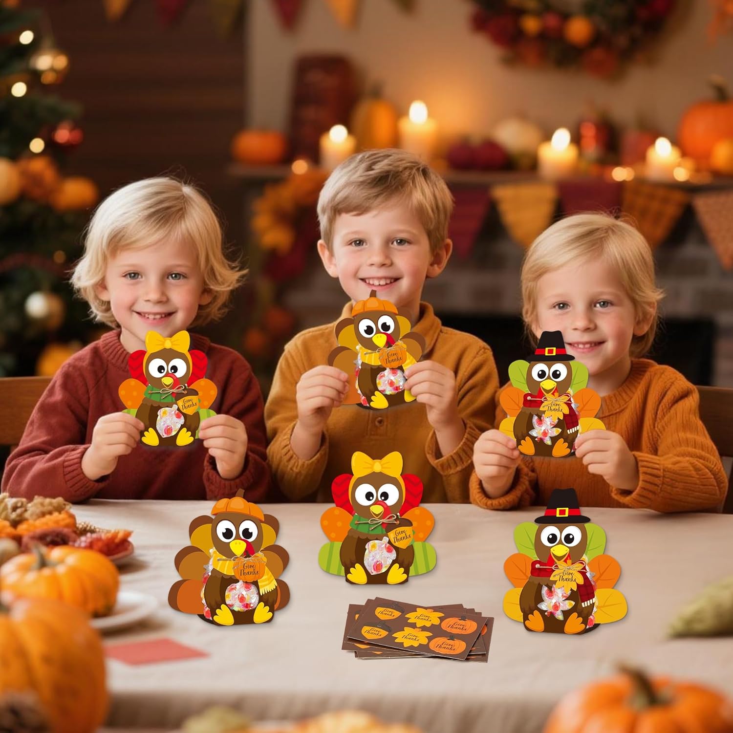 B1ykin Thanksgiving Candy Bags - 36 Sets DIY 3D Cute Fall Candy Holder Goodie Treat Bags with Clear Window Name Tags Cards, Autumn Exchange Gifts, Classroom Party Favor for Kids (Turkey) - Image 6