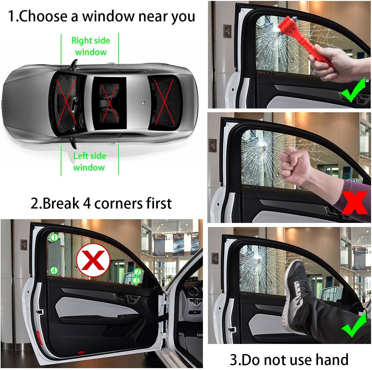 Petutu Car Emergency Escape Tool 3 Pack, Safety Hammer, Car Window Glass Breaker with Seat Belt Cutter
