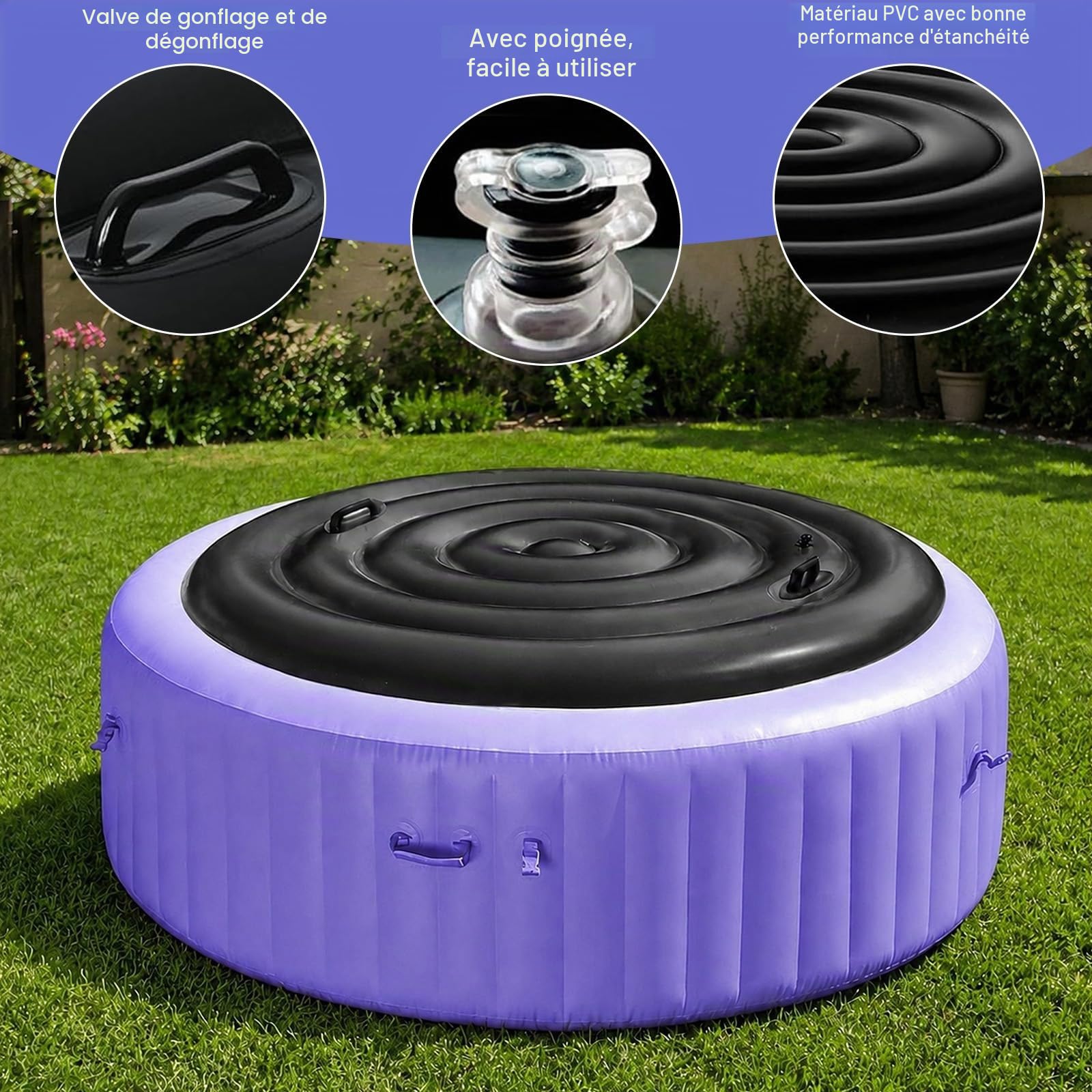 Couvercle de Bain à Remous Rond 160CM, Couvercle Spa Gonflable