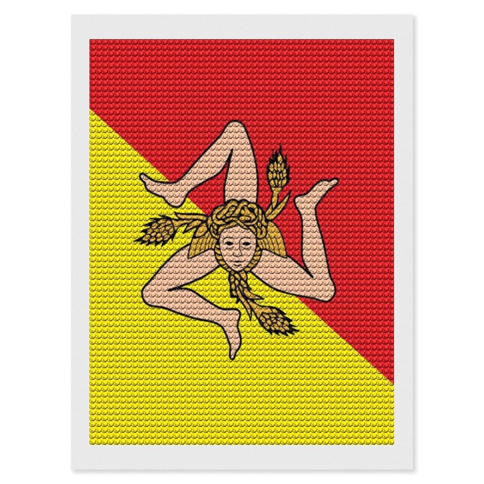 Nclqvjxzkhw Style Sicily Flag Diamond Art Painting For Adult Round Diamonds Pictures Arts Crafts Home Wall Decor 12"X16"