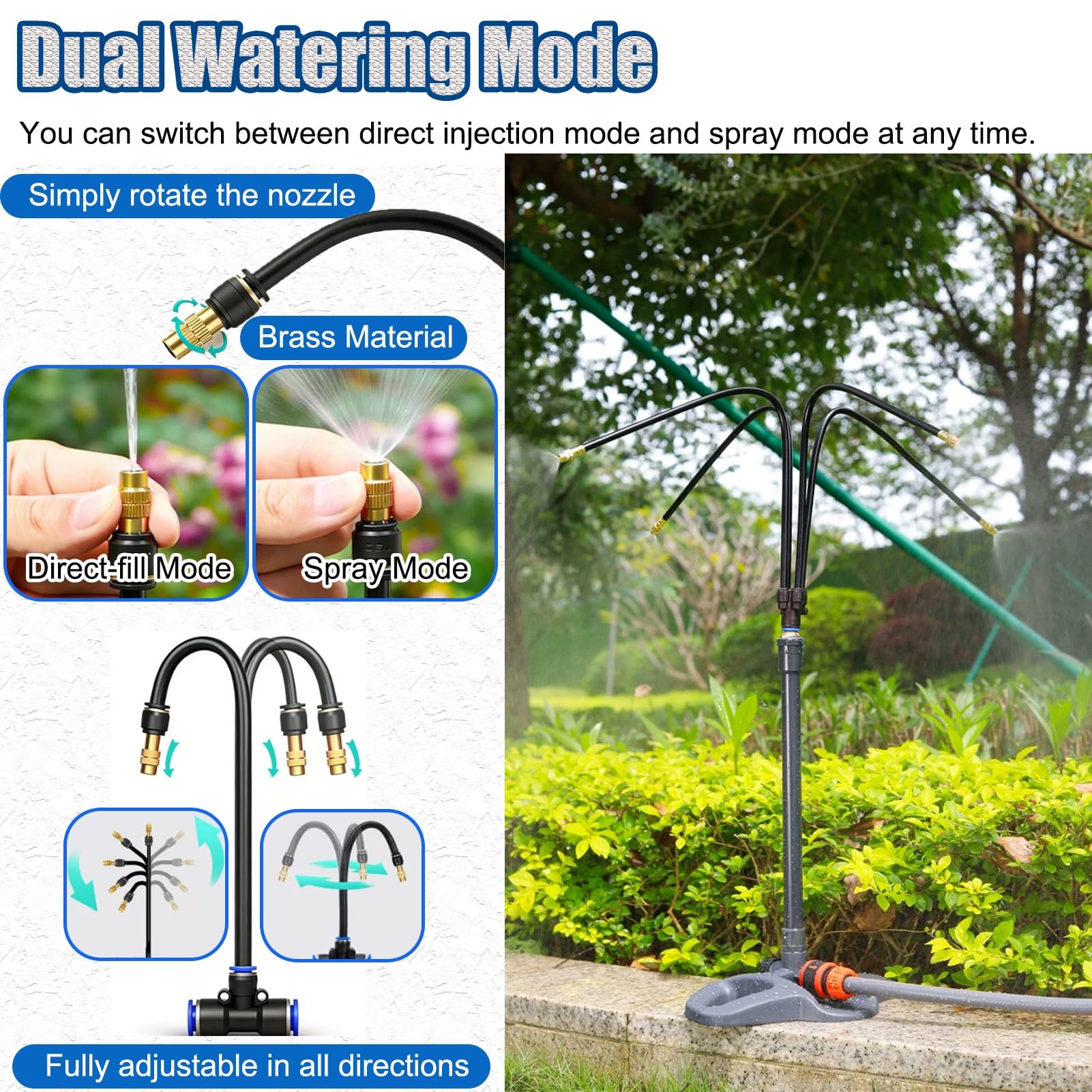 Kit Irrigazione Kit di Irrigazione a Pioggia Interrato per Piante, Piccolo Irrigazione a Goccia Automatico con Tubo Flessibile a 360°, Attrezzatura di Irrigazione Automatica a Goccia per Esterni