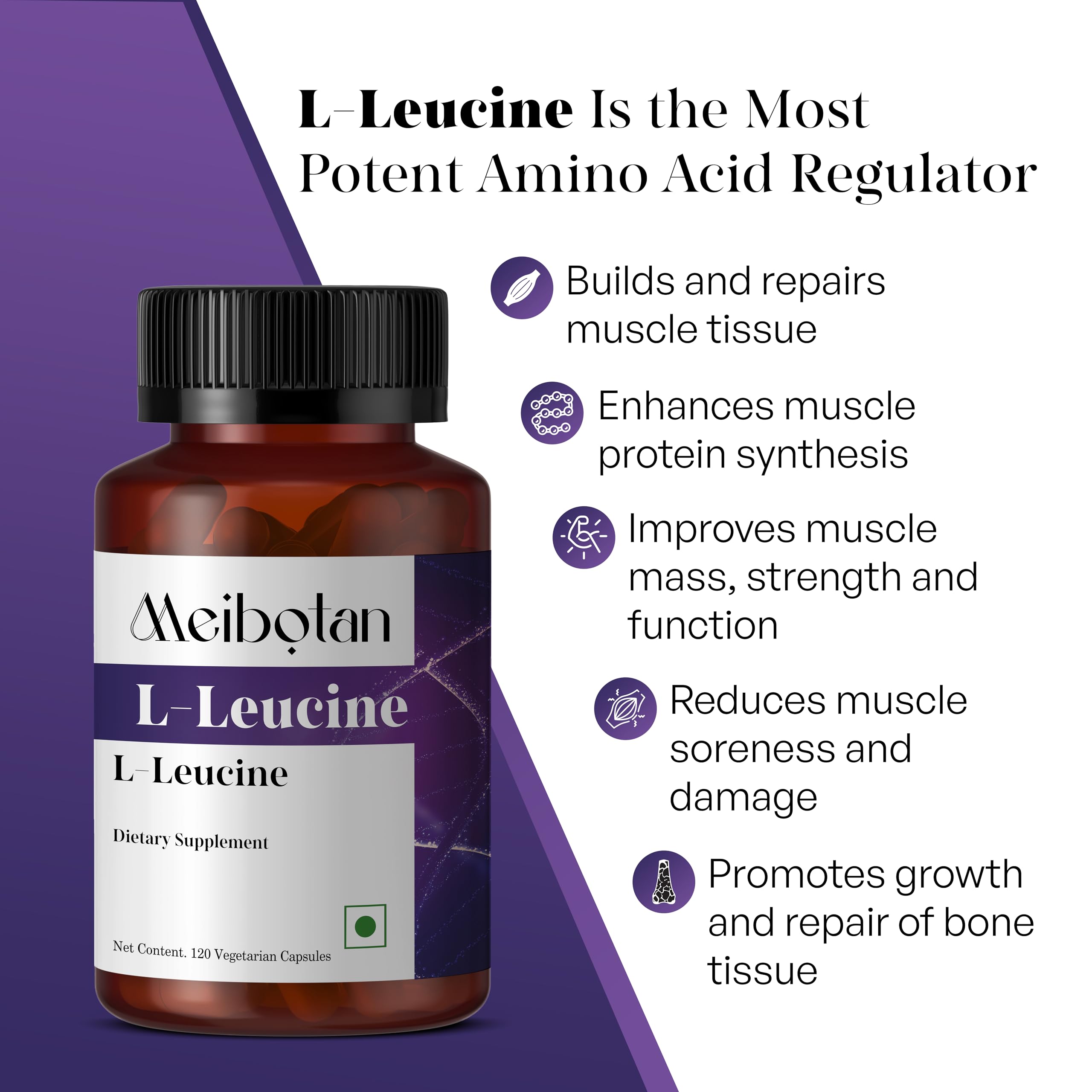 Meibotan100% Pure L-Leucine 2000mg, Muscle Recovery and Support, Non GMO & Vegan - 120 Vegetarian Capsules — Amazon image 5