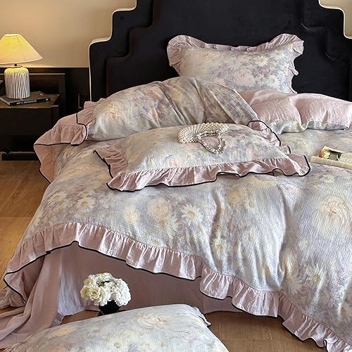 Miniatura 182 de Funda de edredón de 3 piezas, funda de edredón de algodón suave, estilo bohemio, juego de ropa de cama estética con cierre de cremallera, 4 lazos