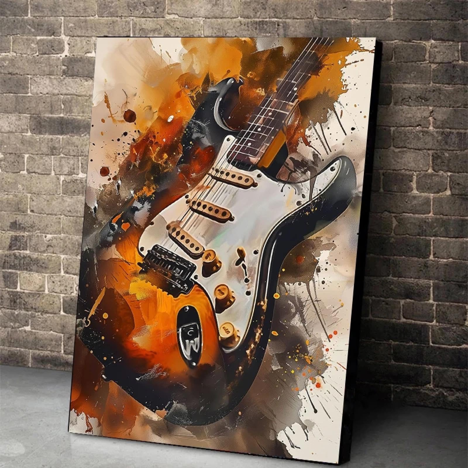 KEMEIQI Chitarra elettrica alla moda strumento musicale poster moderno astratto moda design tela arte pittura immagine bar arredamento casa 80x160cmx3 senza cornice