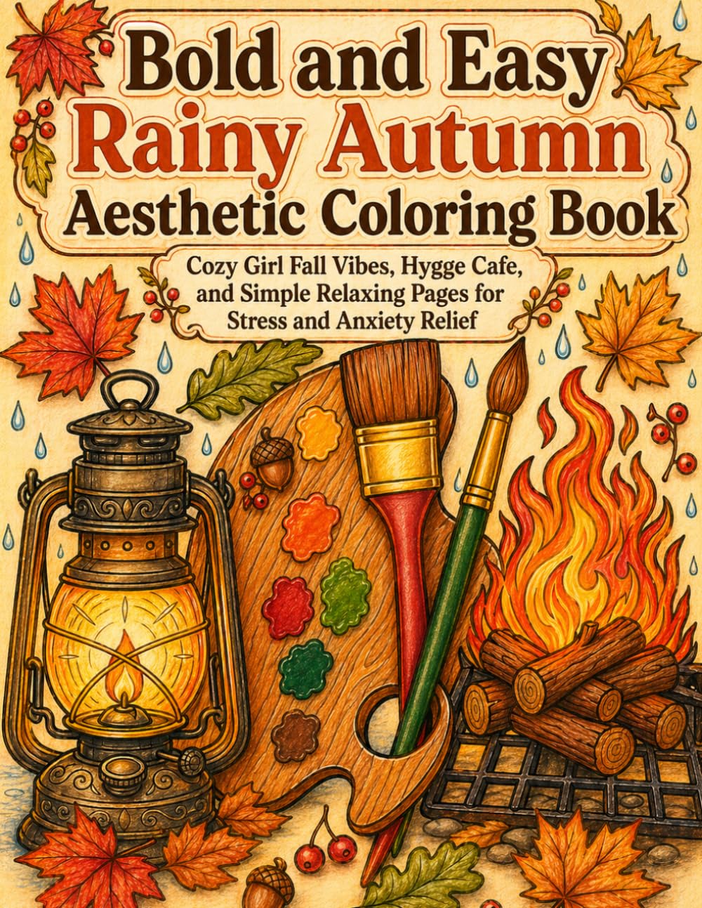 Bold and Easy Rainy Autumn Aesthetic Coloring Book: Cozy Girl Fall Vibes, Hygge Cafe, and Simple Relaxing Pages for Stress and Anxiety Relief