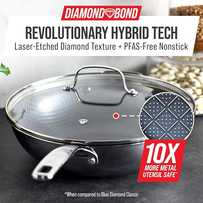 Wok Blue Diamond Diamond Bond Antiadherente 12" con Tapa Acero Inoxidable miniatura 2