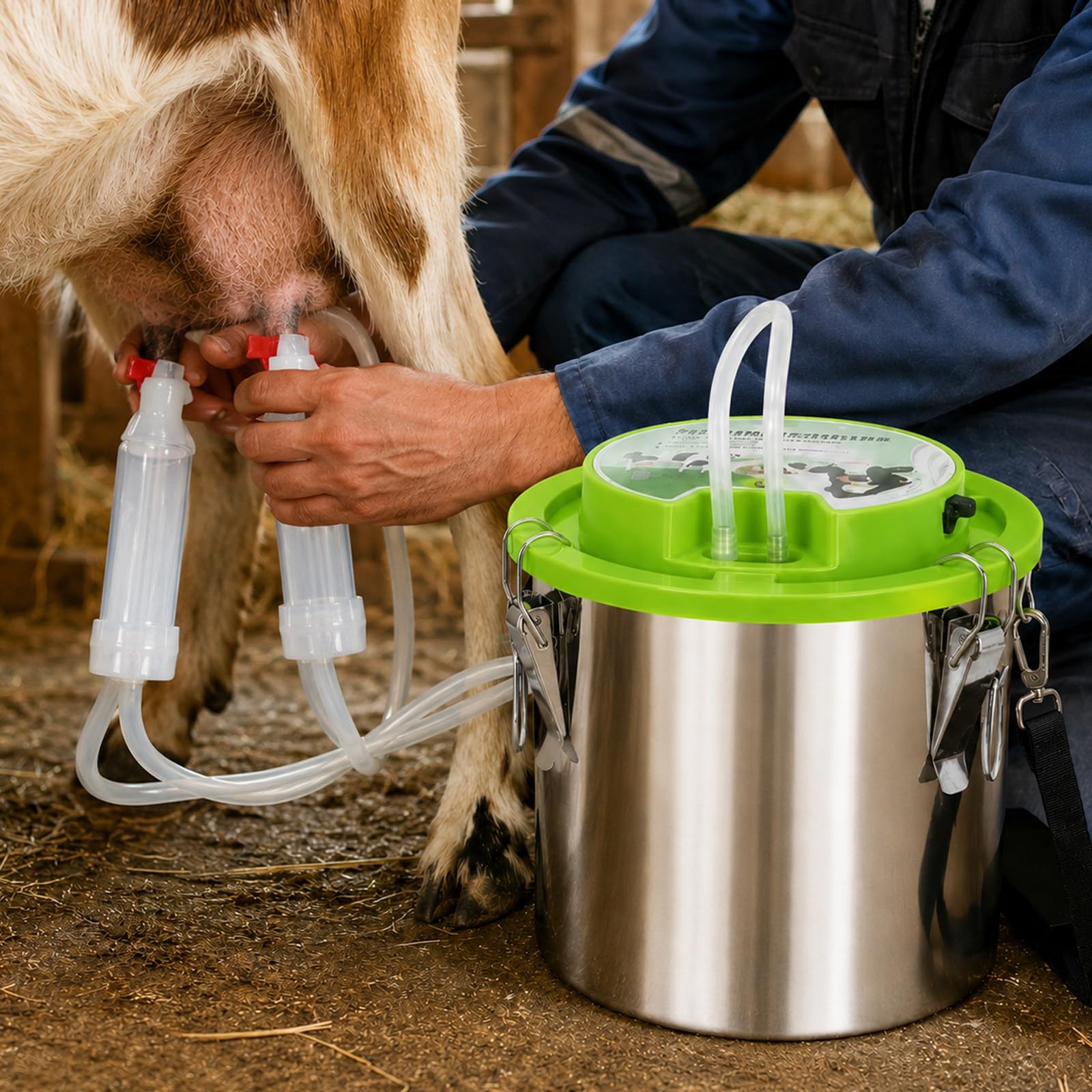 moupeaktain Cow Goat Milker, 12L Electric Milking Machine for Goats Cows and Sheep, Portable Milking Machine with 5200mah Battery and Stainless Steel Bucket, For Farm, Homestead and Barn Use Sheep