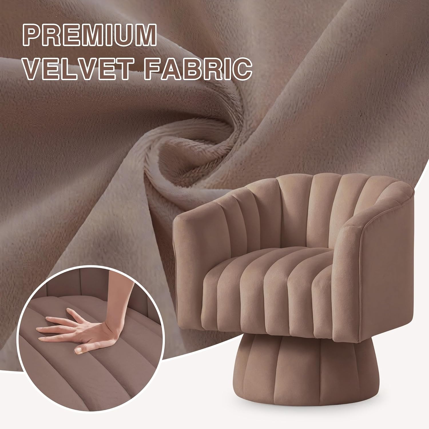 YSICK Swivel Accent Chair, 360°Swivel Barrel Chair, Modern Ottoman with Velvet Fabric, Mid-Century Ottoman with Wide Upholstered, Round Armchair for Living Room, Lounge, Bedroom,Brown