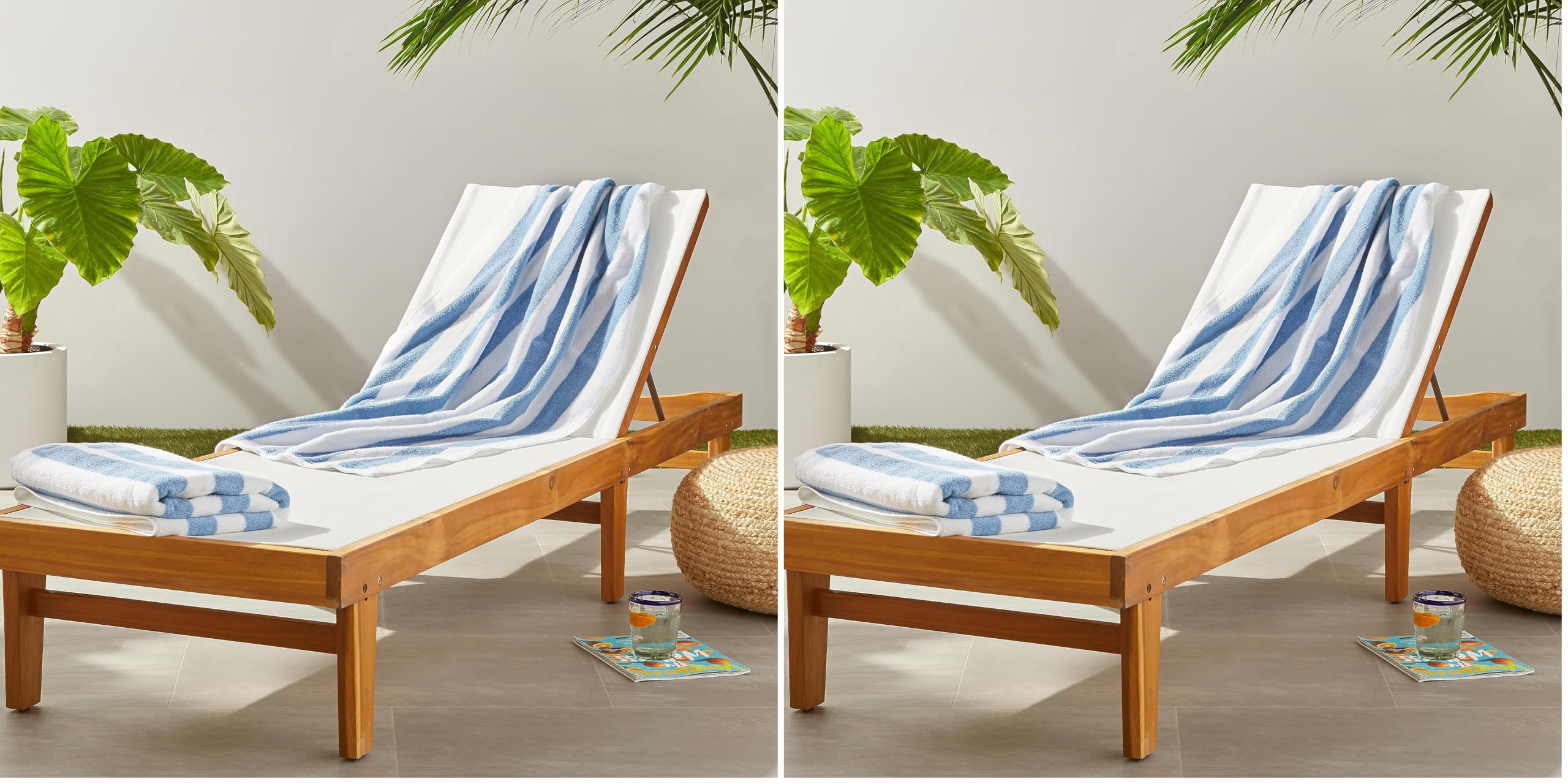 Amazon Basics Toalla para Playa, Piscina, Gimnasio y SPA, 100% Algodón Rayas Cabana, 76 x 152 cm, Azul Claro, Pack de 2 (Paquete de 2)