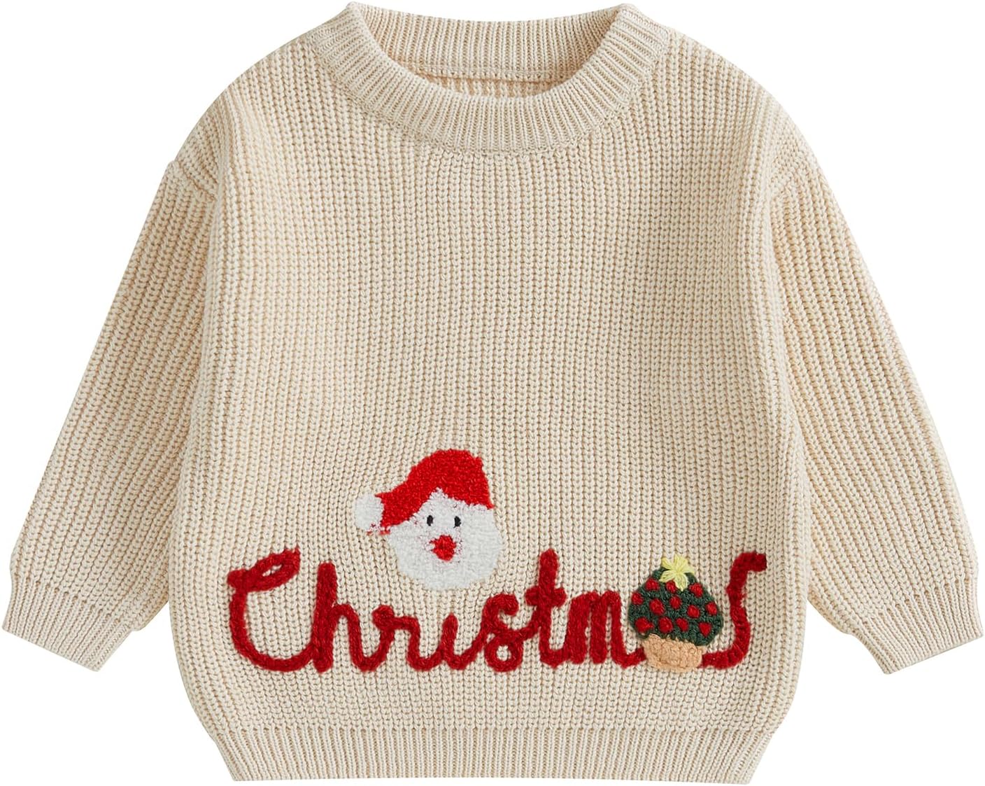 MAHUAOYIXIChristmas Outfit Newborn Infant Boys Girls Christmas Clothes Letter Santa Embroidery Christmas Sweater Sweatshirt Knitted Pullover Jumper Top Winter Chunky Knitwear