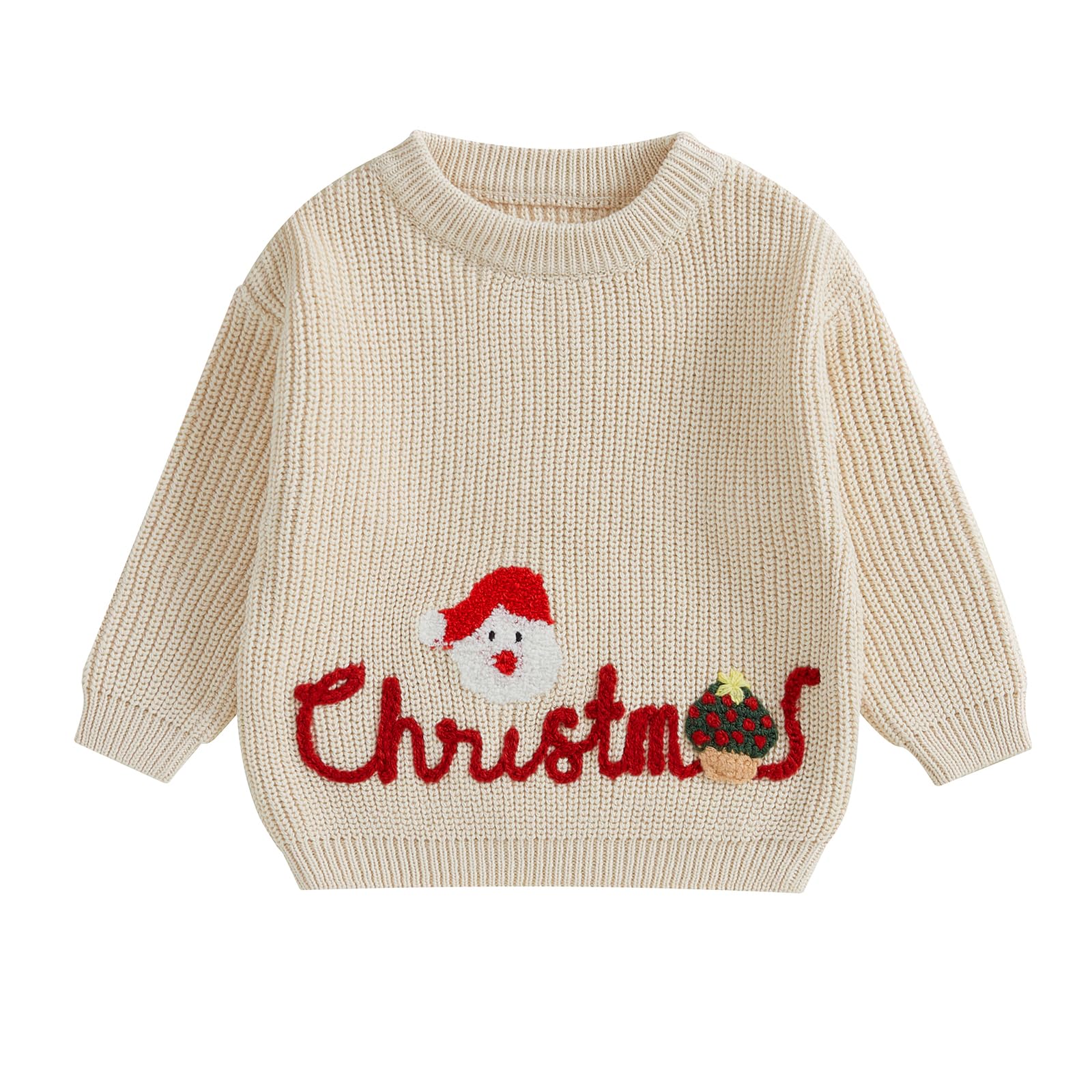 MAHUAOYIXIChristmas Outfit Newborn Infant Boys Girls Christmas Clothes Letter Santa Embroidery Christmas Sweater Sweatshirt Knitted Pullover Jumper Top Winter Chunky Knitwear