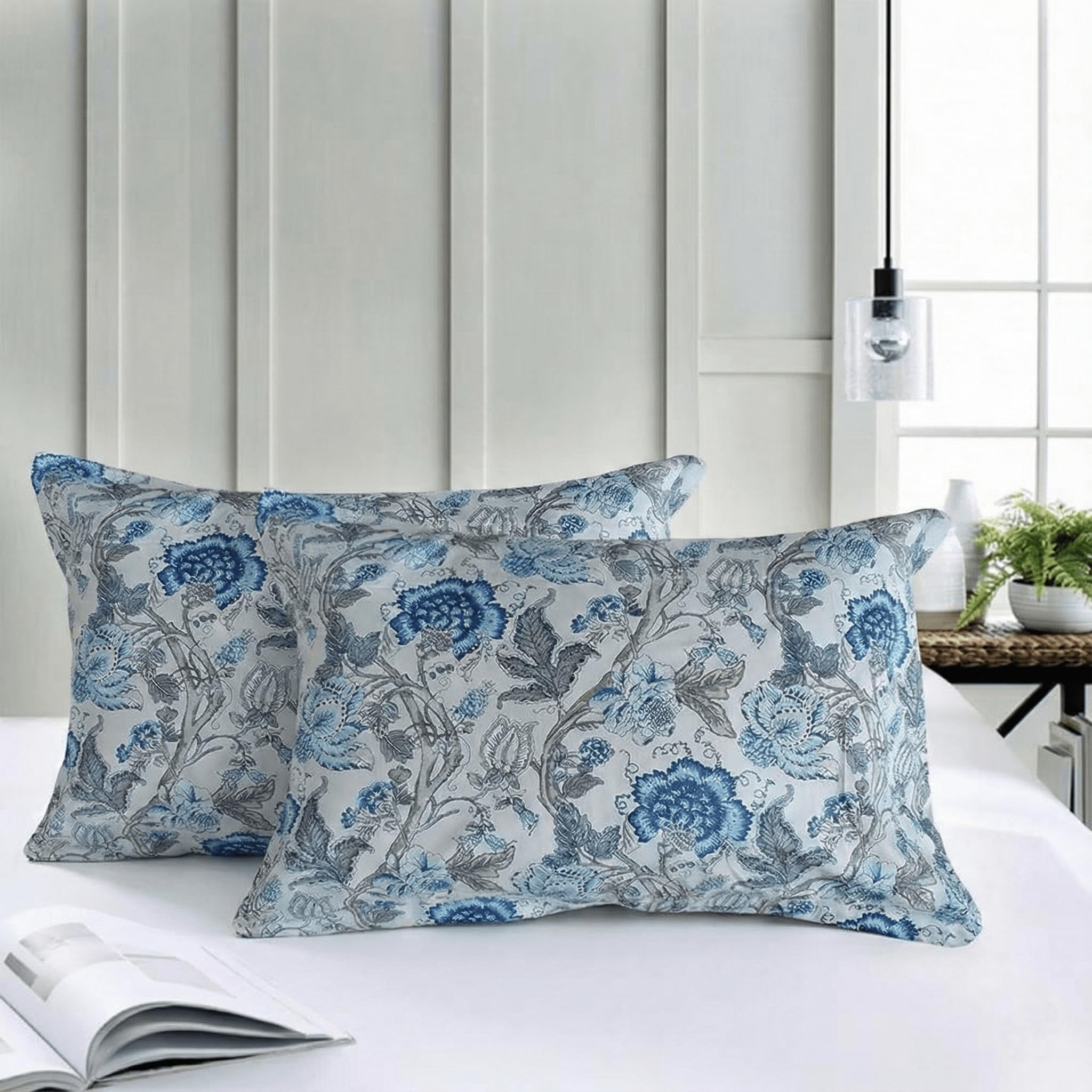 Trance Home Linen 180 TC 100% Cotton Printed Pillow Covers | Pillow Cases | Set of 2 Piece Pillow Covers only |Standard Size (18 X 28 inch, Malhaar Sapphire)