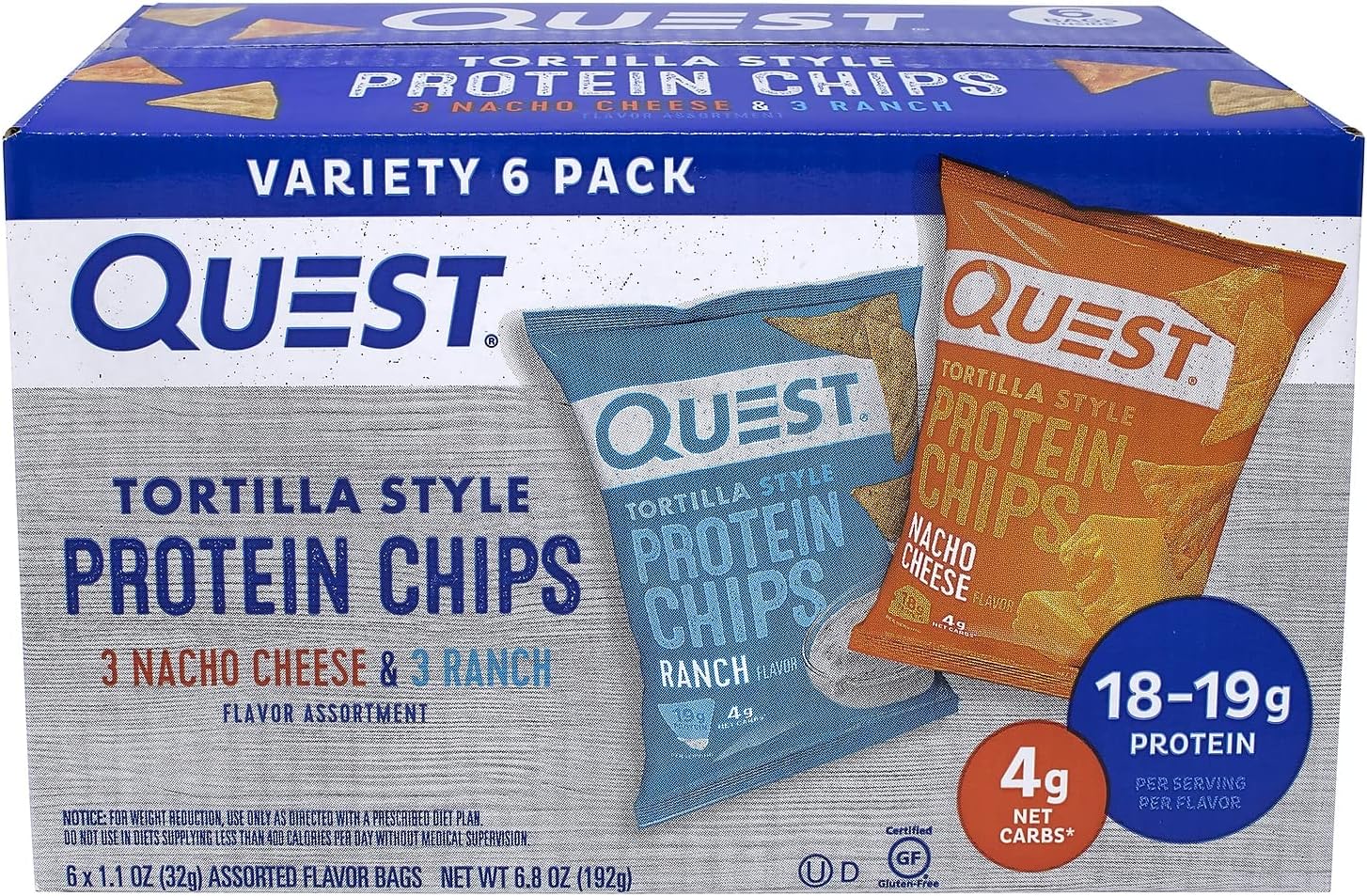 Quest Tortilla Style Protein Chips Variety Pack, Ranch and Nacho Cheese