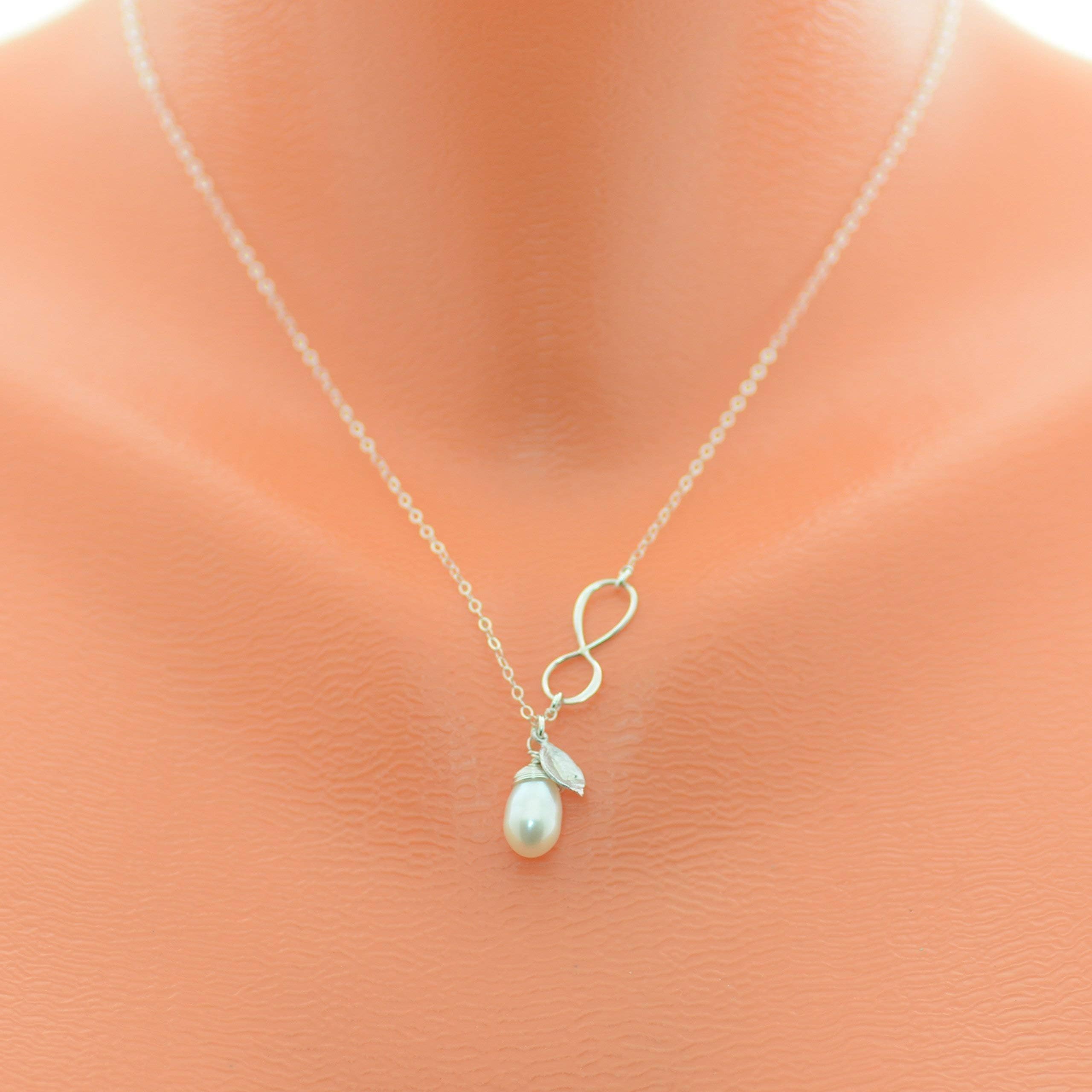 persnalized mothers necklace with infinity in sterling silver or gold fill, birth stone and fresh water pearl