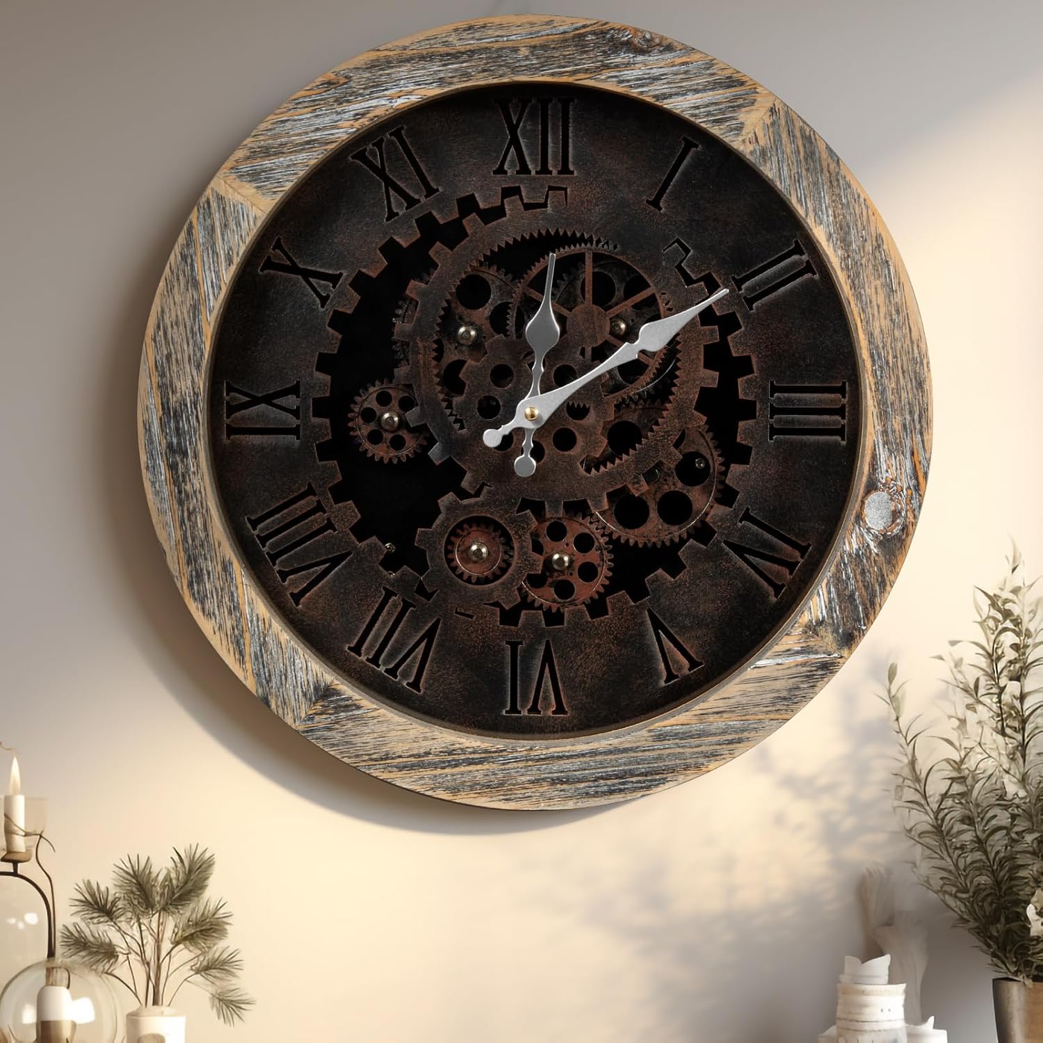 Amazon.com: ZBJZJM 16" Large Wall Clock with Moving Gears for Living ...