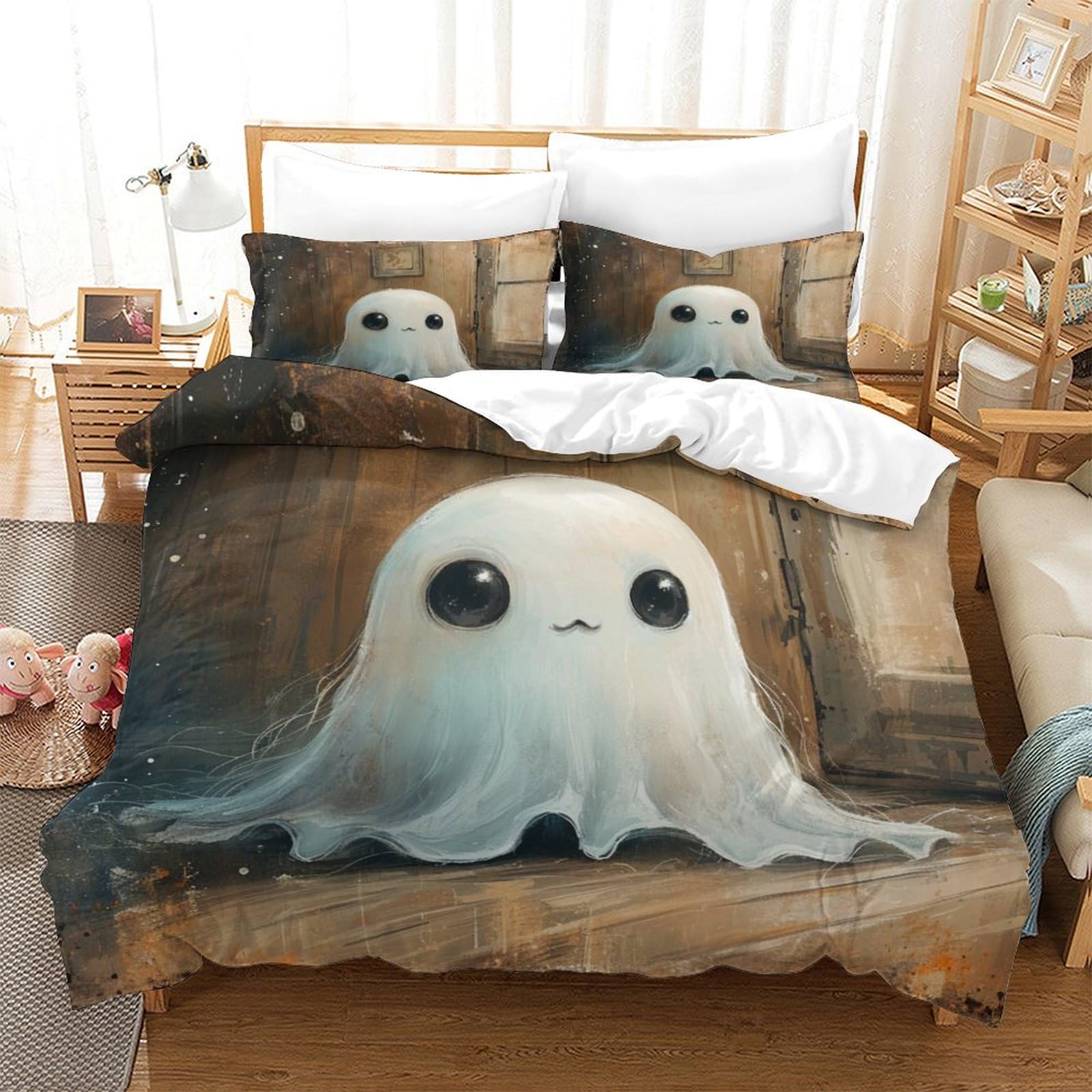 Housse de couette fantômes 3D en microfibre douce pour décorer une chambre d'enfant à Halloween