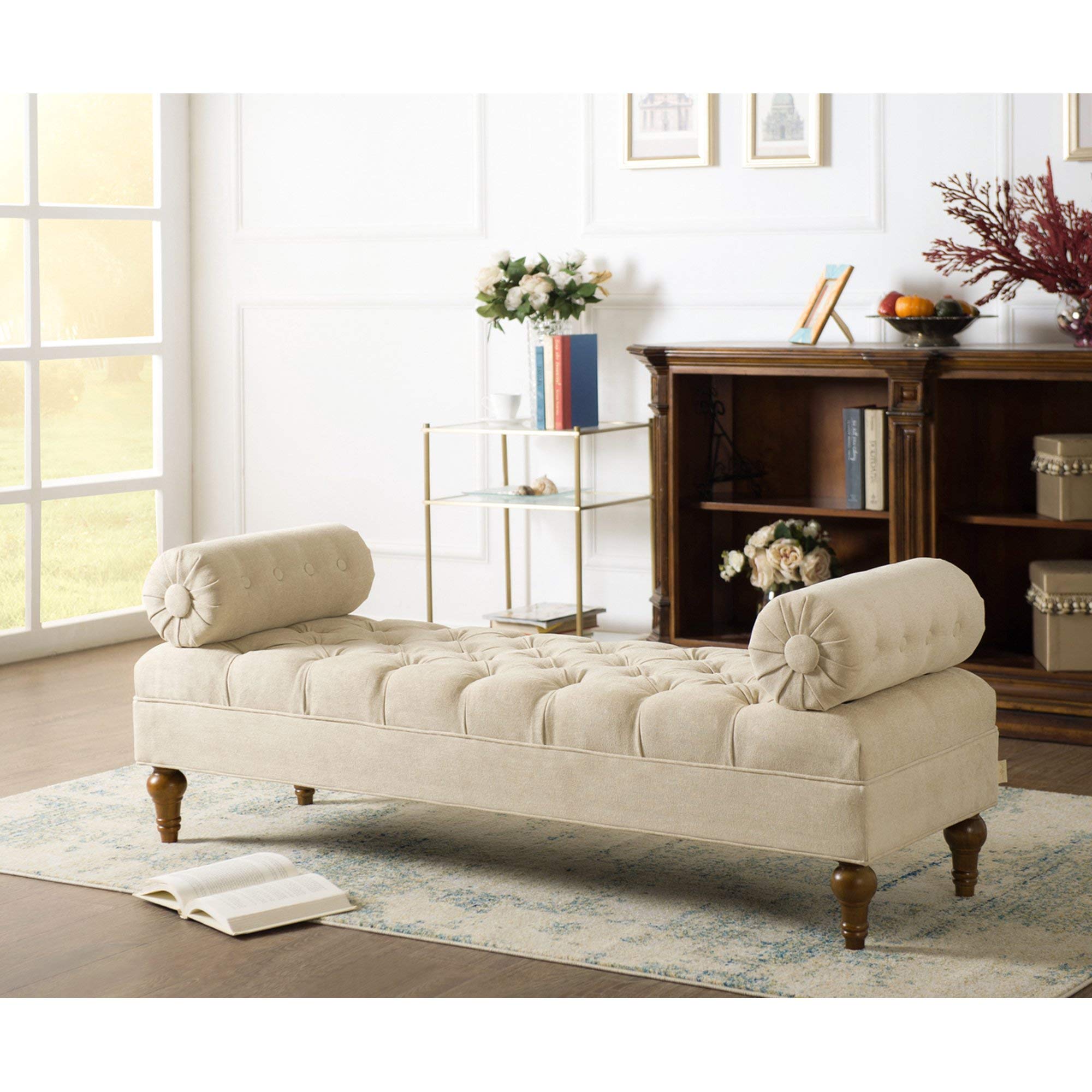 BLACK OAK Lewis Bolstered Lounge Entryway Bench Three Seater Sofa diwan Couch Lounger Lounge diwan Settee for Living Room Sofa Set (Beige)