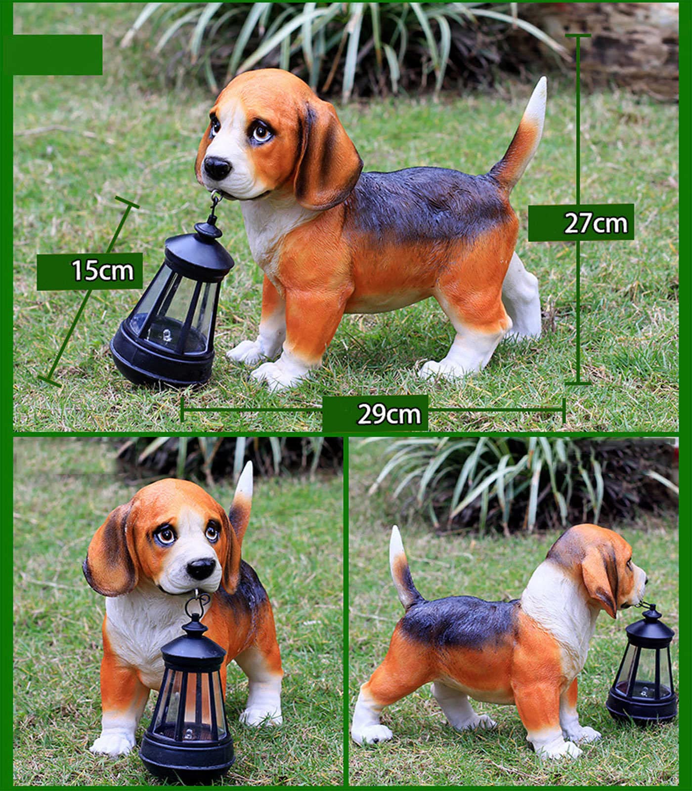 Amazon.co.jp: ランタン付きソーラー犬像、樹脂製スタンド屋外リアルな