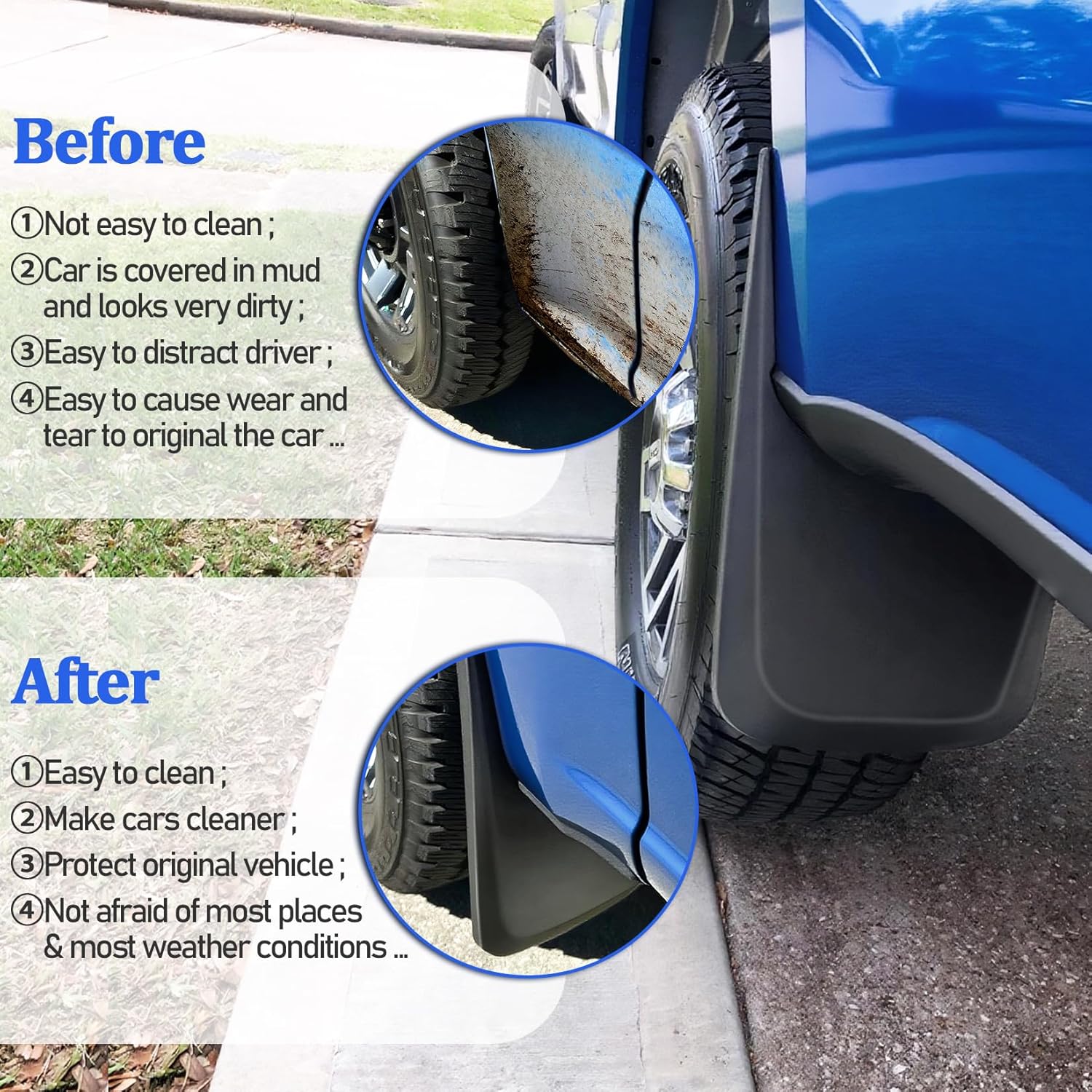 Front Rear Mud Flaps Splash Guards for Ford F-250 F-350/2017-2024 Mudflaps Mud Guard for Trucks 4PCS Set Black (w/o OEM Fender Flares) No Need to Drill Holes,Easy Install