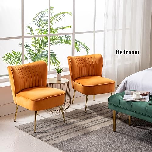 Miniatura 9 de DUOMAY Juego de 2 sillas decorativas modernas de terciopelo con patas doradas, silla lateral con respaldo alado para sala de estar, dormitorio,