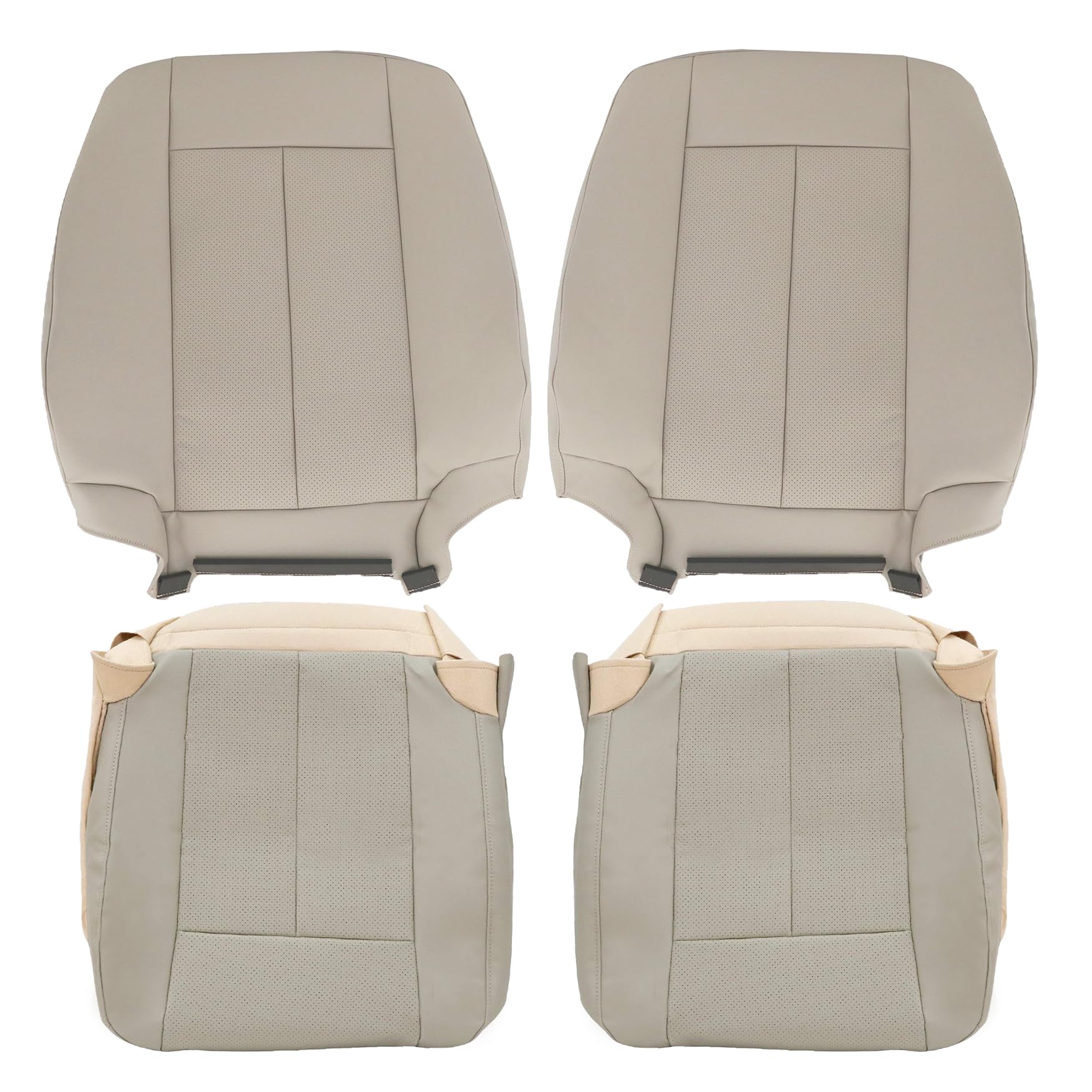 Priprilod Leather Driver and Passenger Side Bottom＆Top Lean Back Replacement Seat Cover Tan（#4C, 2C or 1C） Compatible with Ford Expedition 2007 2008