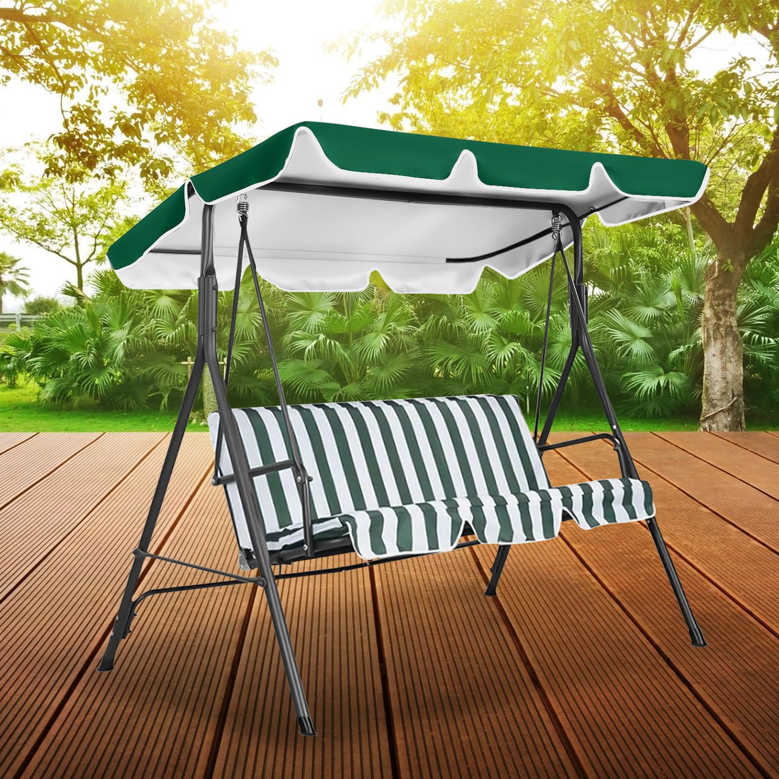 WingFly Columpio de Jardín Balancin de Jardín, Mecedora Hamaca Terraza Techo Toldo Balcón 2 y 3 Plazas, Columpio Jardín Tipo Balancín Toldo, 210 x 145 cm (Verde)