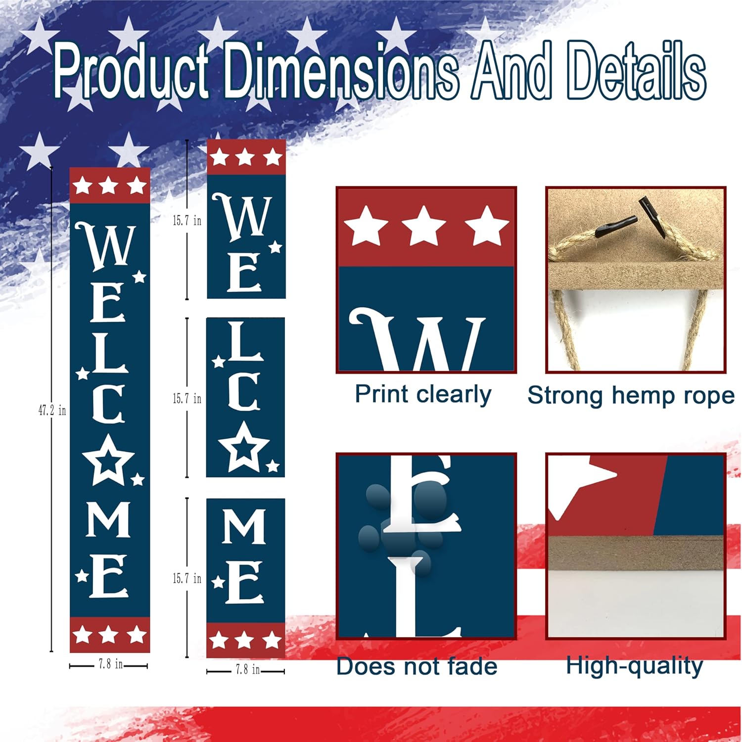 Patriotic Wooden Porch Sign 47" 4th of July Independence Day Large Welcome Sign Memorial Day Vertical Indoor Outdoor Standing Sign For Garden Home Yard Farmhouse
