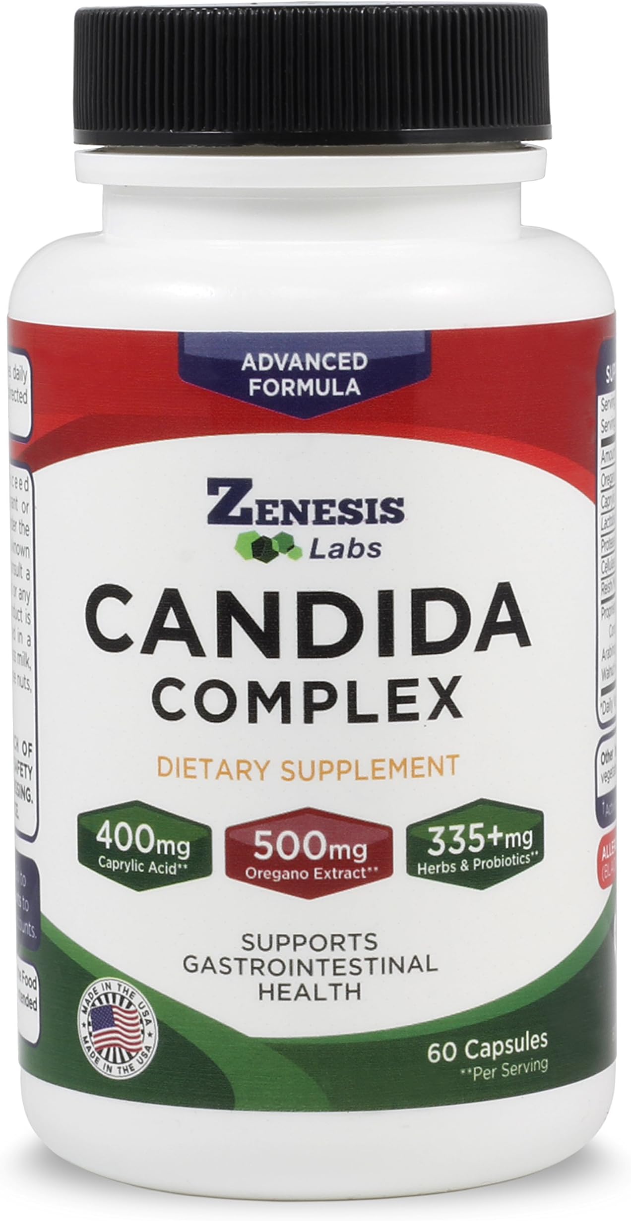 Zenesis Labs Candida Complex Cleanse Detox Caprylic Acid Supplement, Oregano Extract, Probiotics, Enzymes (60 Capsules, 30 Day Supply)