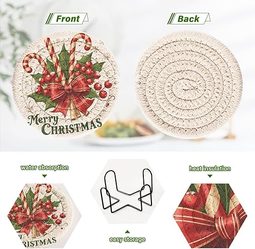 Vista 46 de Juego de 6 posavasos para bebidas con soporte, diseño retro de estrella de mar y estrella de mar, juego de 6 posavasos decorativos absorbentes