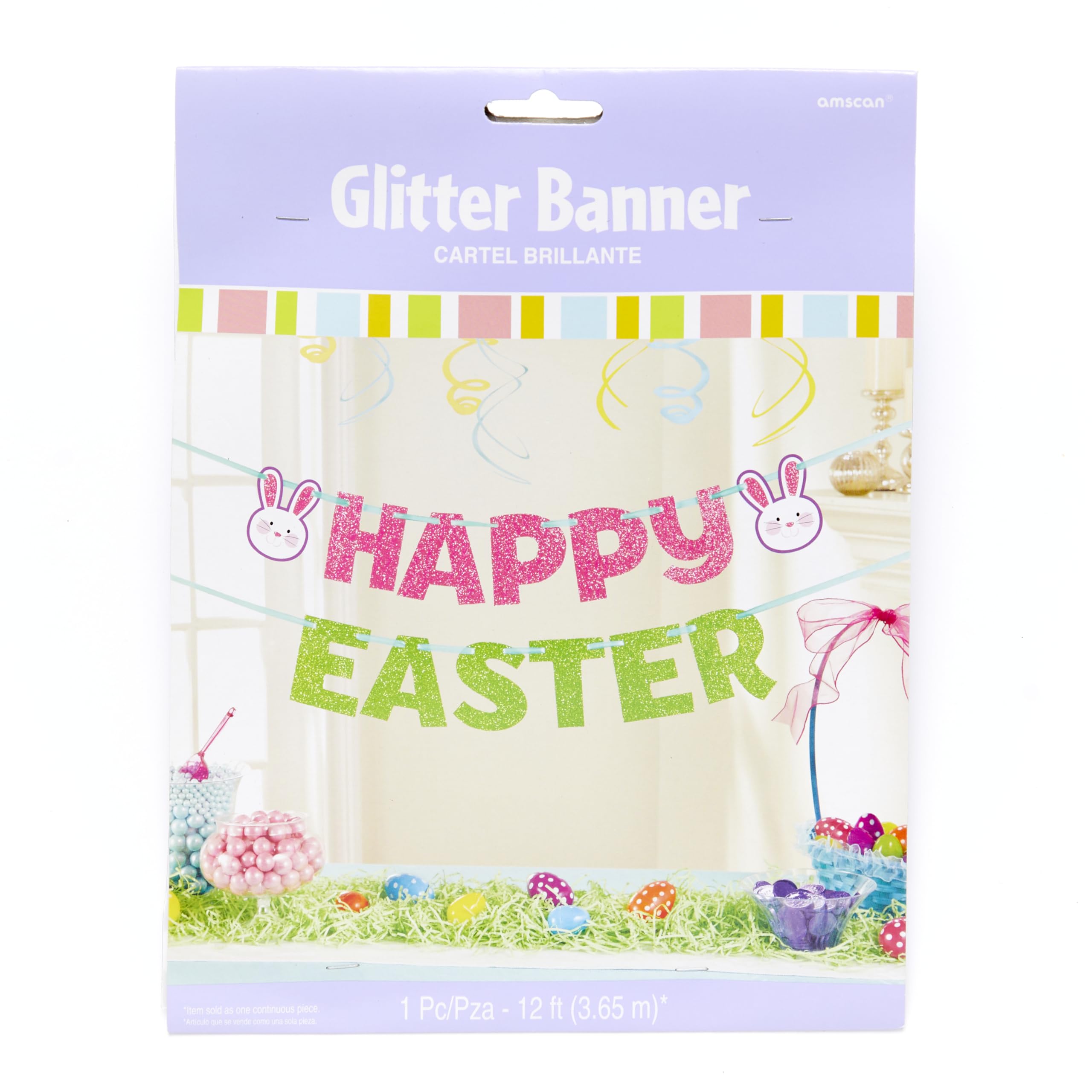 amscan 210291 Amscan - Happy Easter Glitter Letter Ribbon Banner Party Hanging Decoration - 3.65m, Multi-colour - Image 2