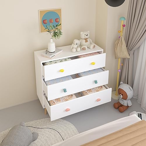 Miniatura 4 de Timy Cómoda de 3 cajones para niños, armario de almacenamiento para dormitorio, sala de estar, cuarto de bebé, armario, apartamento, color blanco