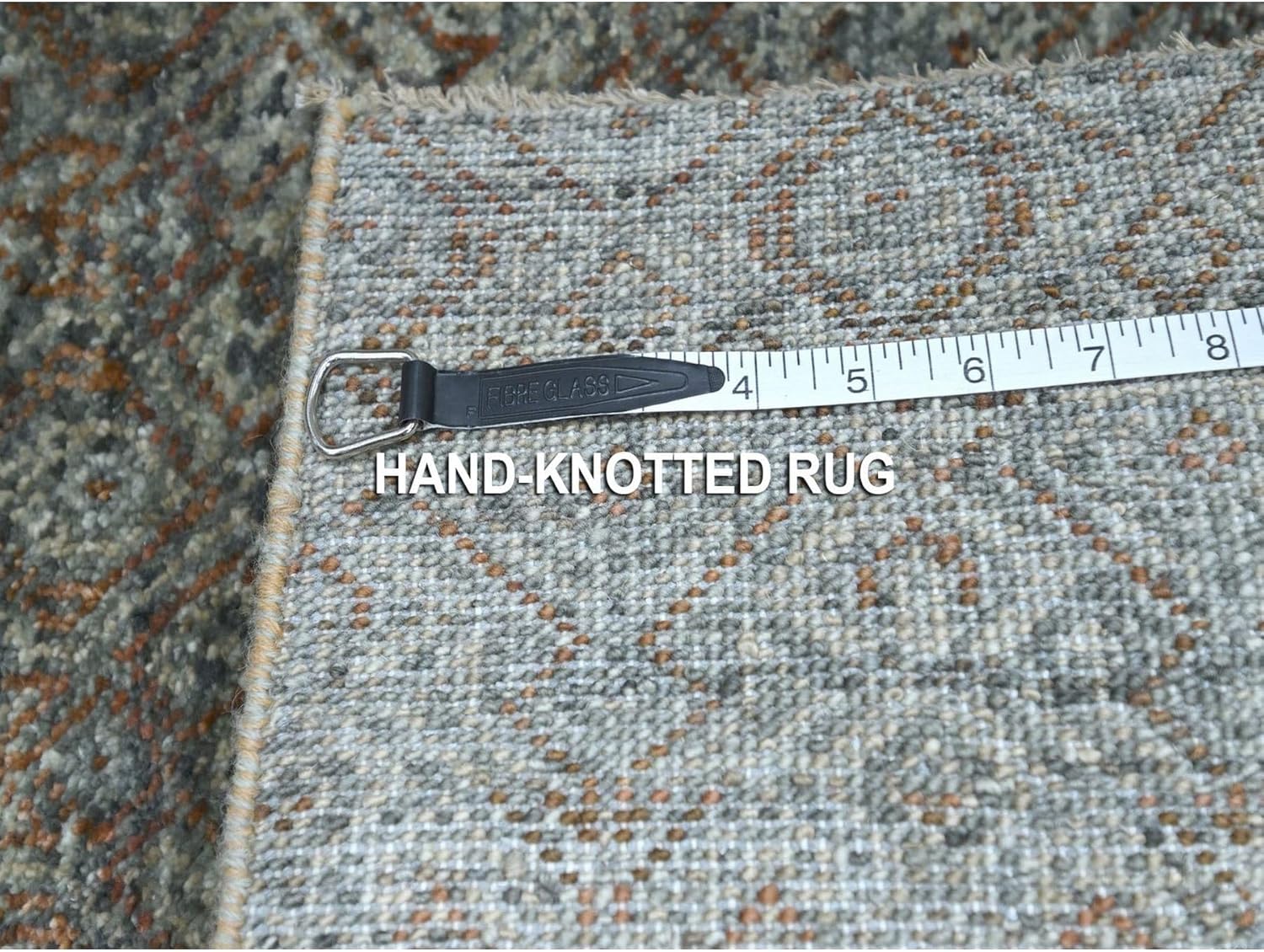 Hand Knotted Runner Rug, Stone Gray, Soft Wool, Geometric Diamond Herat Pattern, 2'6"x8'