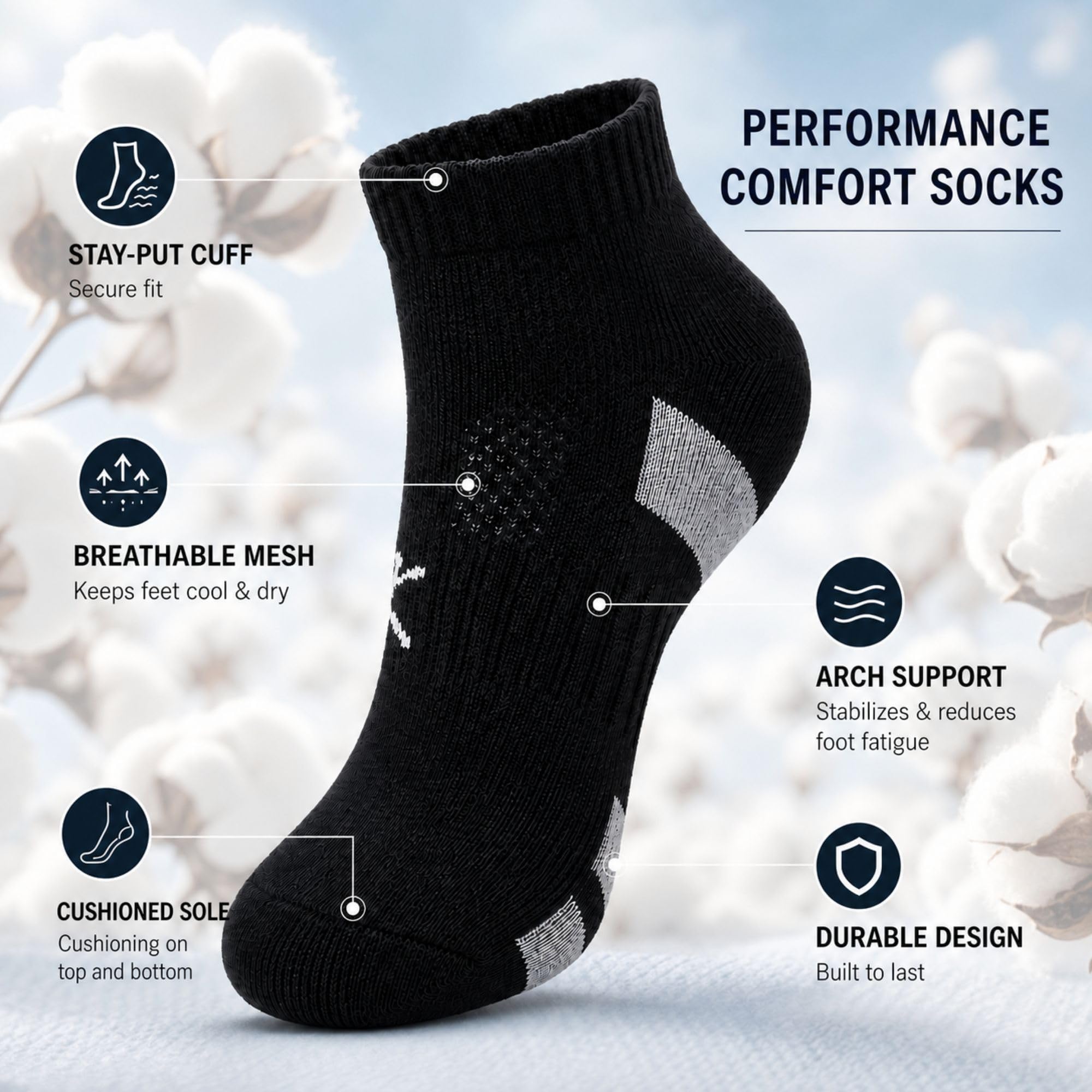 KONY 6 pares de calcetines deportivos de algodón grueso acolchados de corte bajo al tobillo para mujer, malla Air-Cross, calcetines para correr, talla 6-9