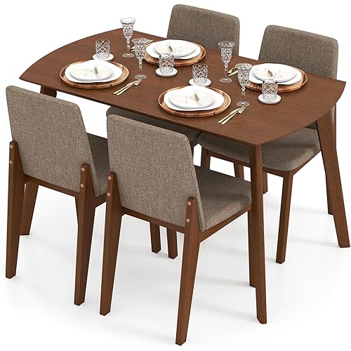 Giantex Dining Table Set for 4, Rectangular Kitchen Table and Chairs Set w/Rubber Wood Frame, Padded Seats & Backrests, Space-saving Dinette Set for Small Space, Apartment, Dining Room, Breakfast Nook