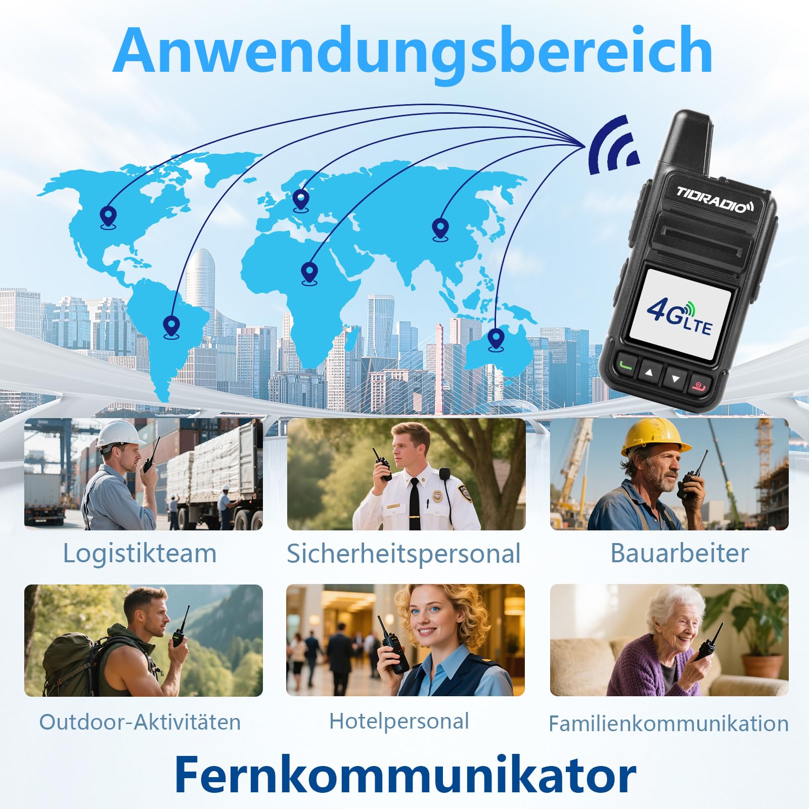 TIDRADIO TD‑M15 Global Walkie Talkie, 4G LTE PoC Funkgerät mit europaweiterer Abdeckung, Funkgeräte 6000 km Reichweite & 1 Jahr gratis Daten inkl. SIM‑Karte, Für Familie, Gewerbe, Logistik, 2er Set
