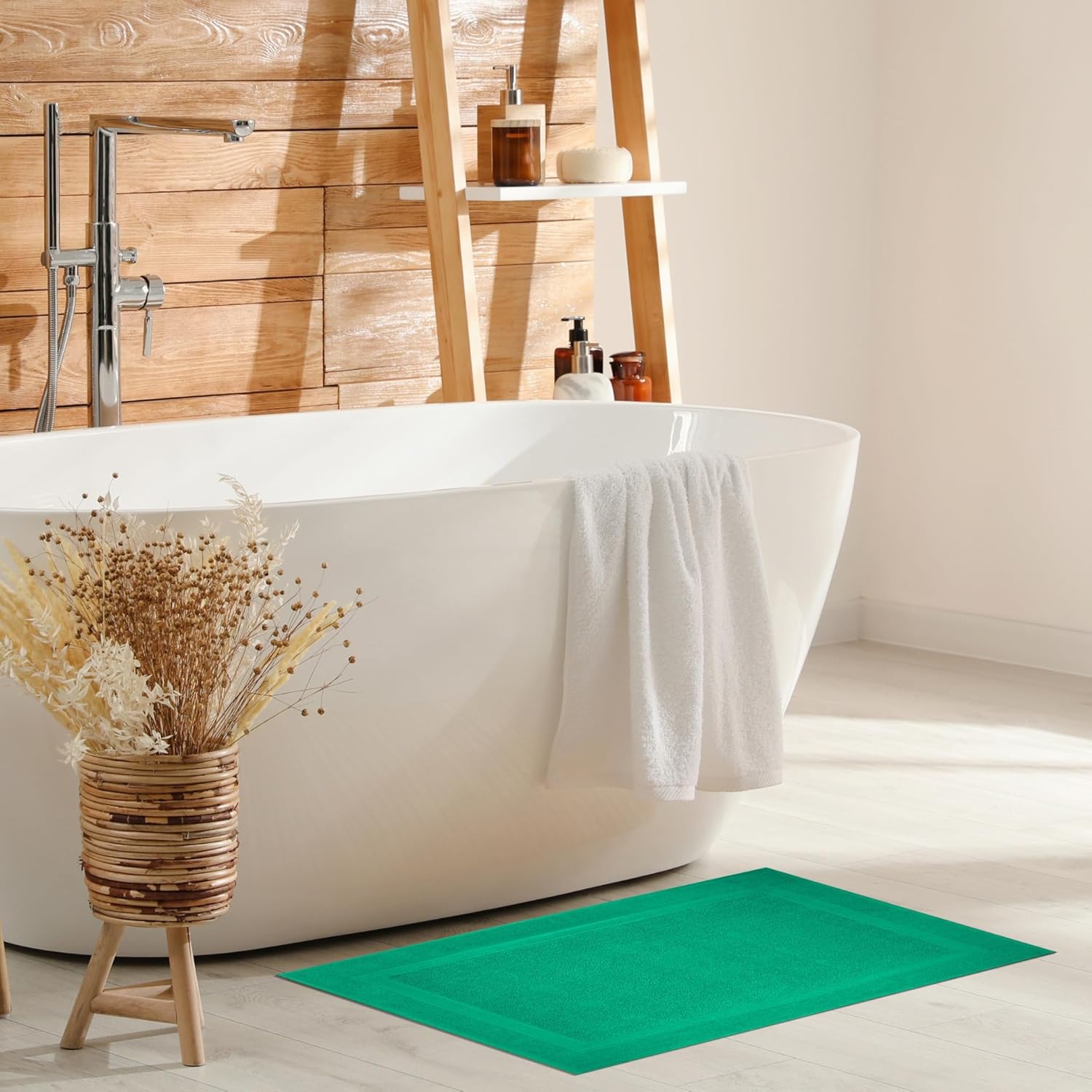 Infinitee Xclusives Premium Cotton Bath Mats for Bathroom – Pack of 2 | 34x22 Inches | Ultra Soft, Super Absorbent, Non-Slip, Machine Washable Mats (Vivid Green) [Not a Rug]