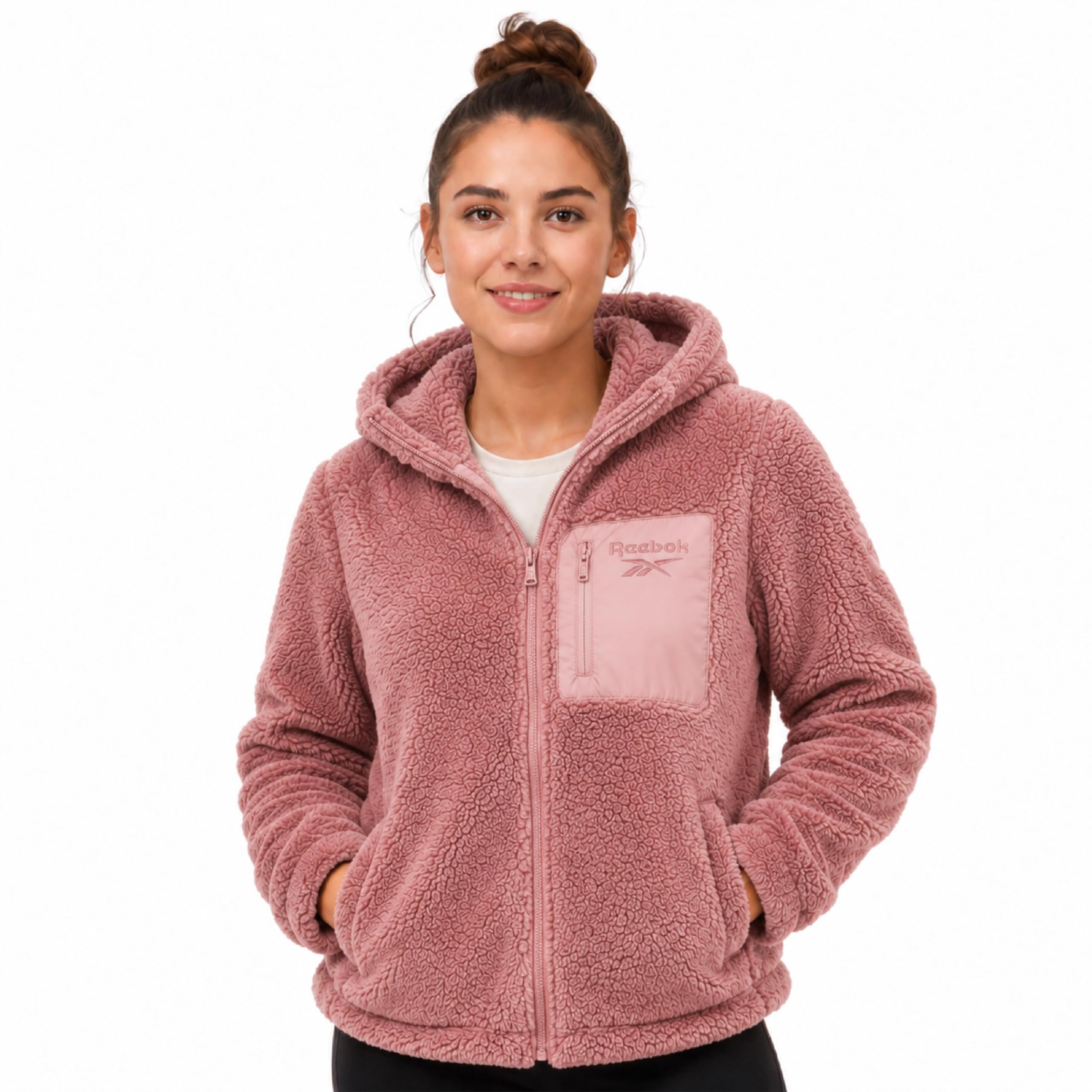 Womens Sherpa Fleece Jacket Zip-Up Hooded Winter Coat for Women