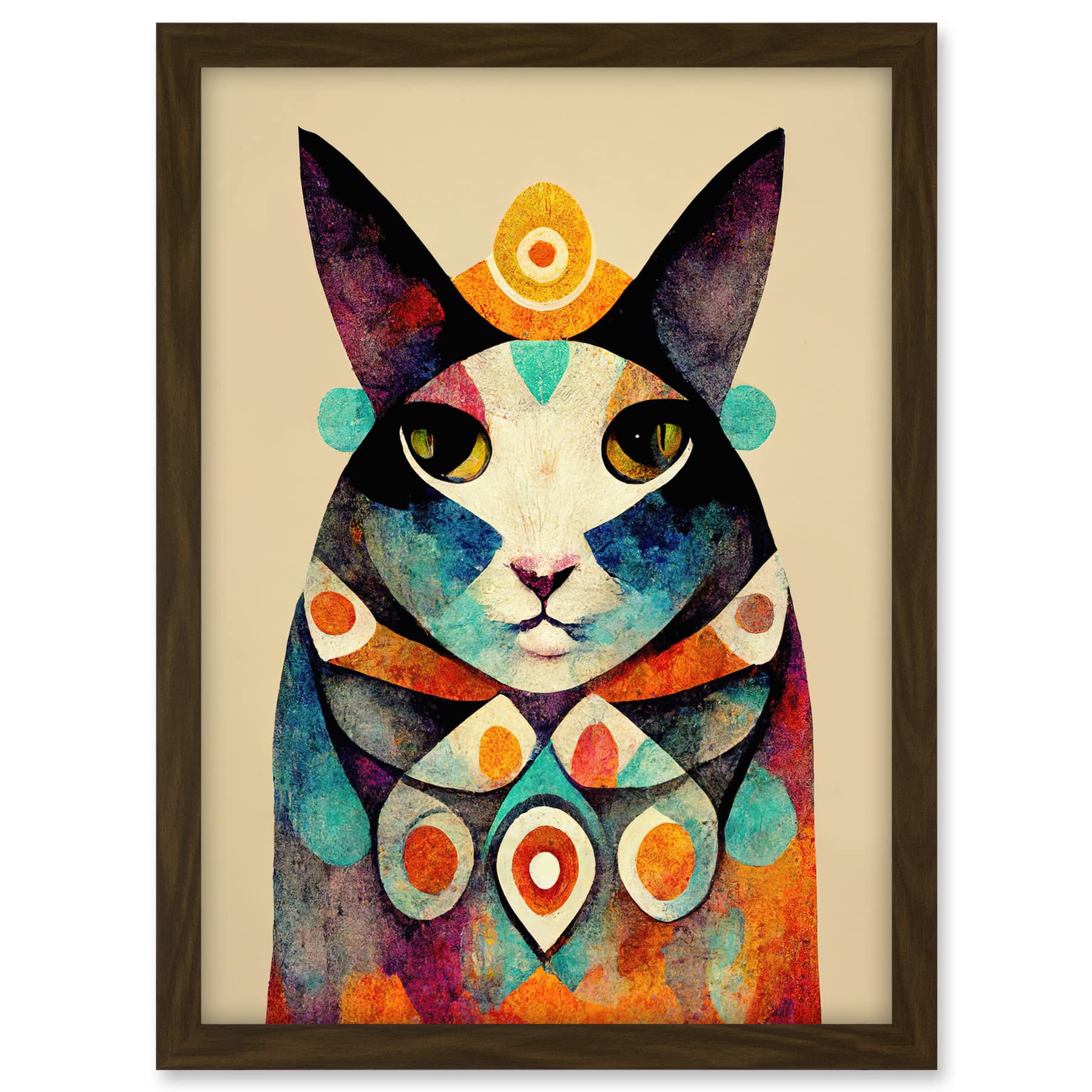 Wee Blue Coo Quirky Boho Abstract Modern Shaman Guru Cat Artwork Framed A3 Wall Art Print