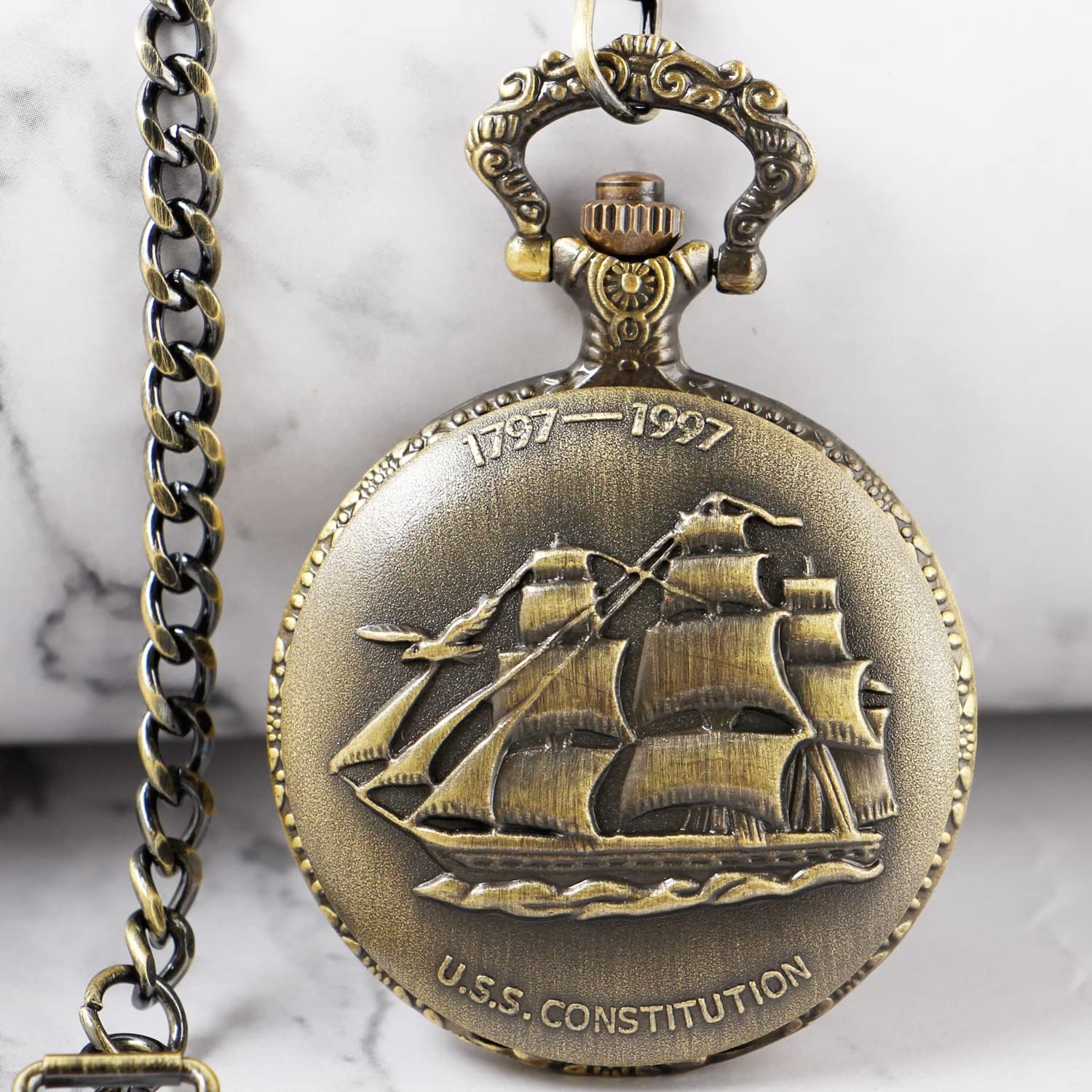 Men's Pocket Watch, Arabic Digital Dial Pocket Watches with Chain for Men