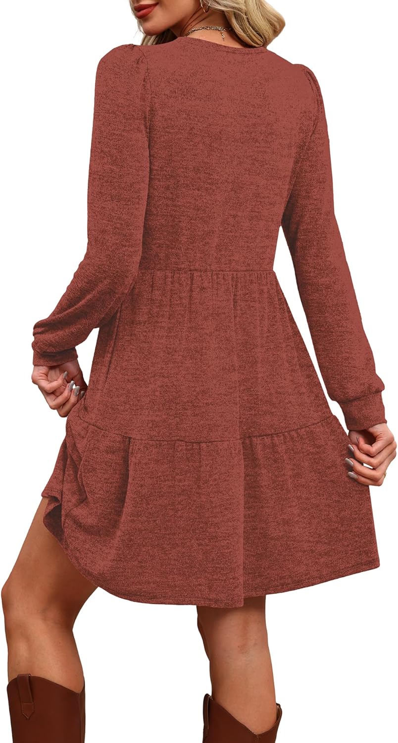 OFEEFAN Womens Long Sleeve Fall Dresses with Pockets Crew Neck Babydoll Casual Winter Dress 2025 - Image 4