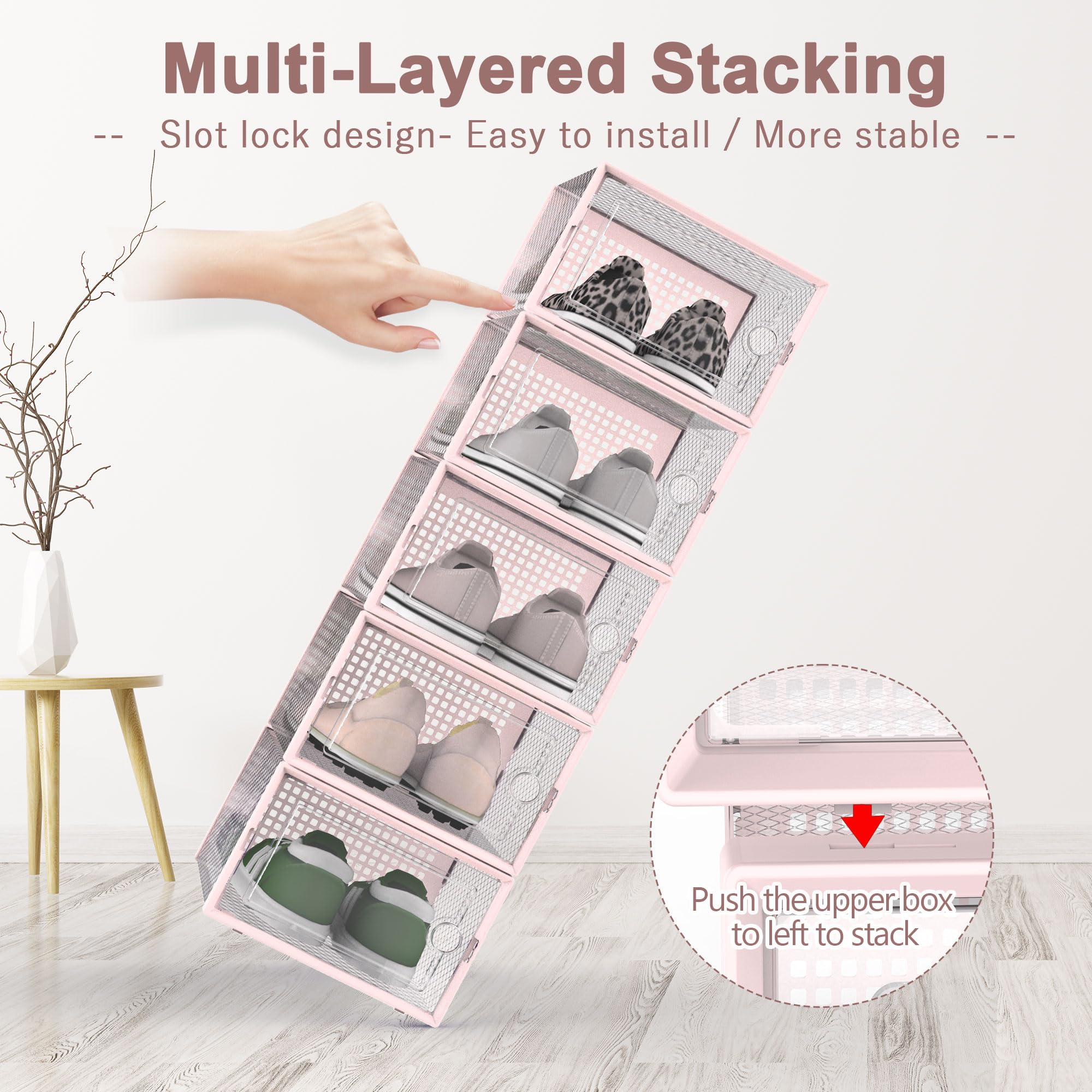 Kuject - Contenitori per scarpe per armadio, in plastica trasparente, impilabili, con cassetti e coperchi, per vestiti, sotto il letto, contenitori per scarpe, per ingresso, con apertura frontale