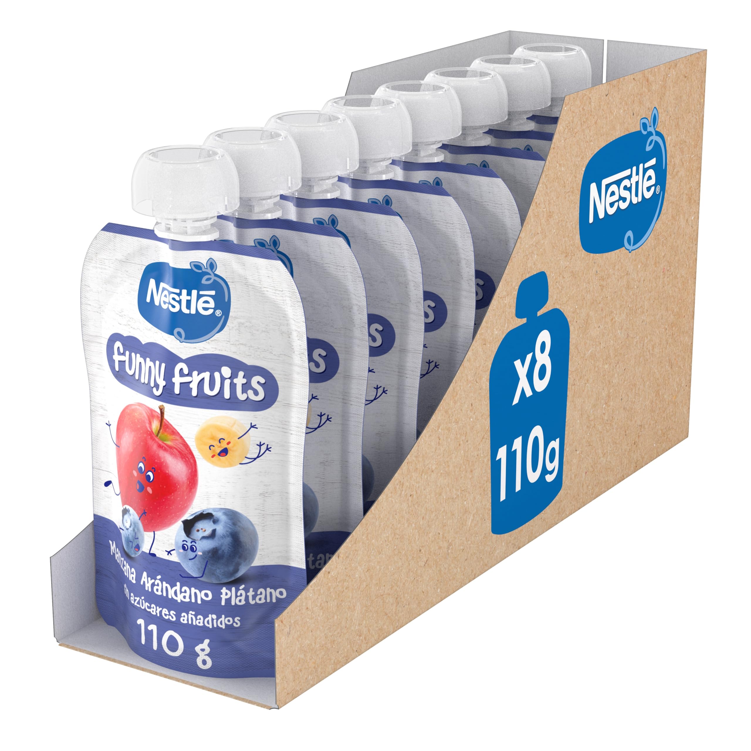 Nestlé Funny Fruits Puré de Frutas Infantil, Desde 12 Meses, 8 Bolsitas de 110g