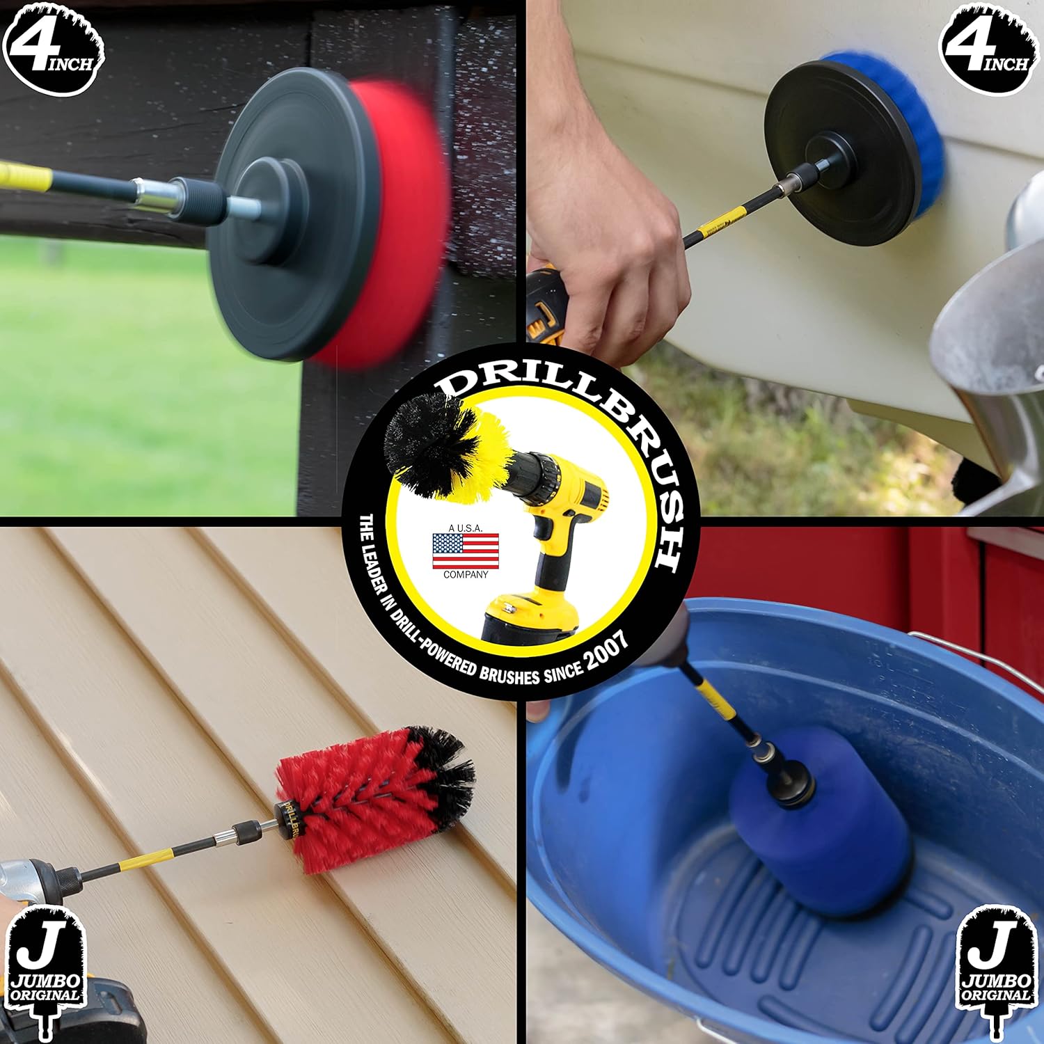 7 Piece Drillbrush Bundle - Stiff and Medium Stiffness Scrub Brush Attachment Set - Concrete - Deck - Patio - Aquarium Cleaning - Pool Cleaning - Outdoor Clean