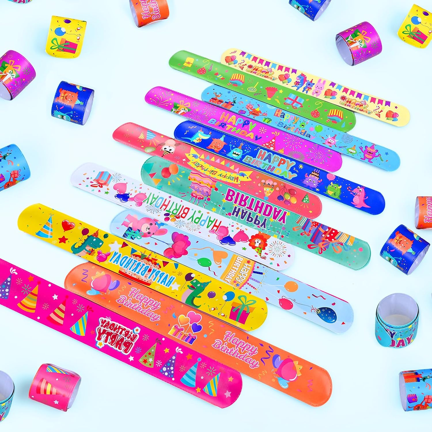 RICEDUO 36 Pcs Happy Birthday Slap Bracelets for Kids Adult Party Favors