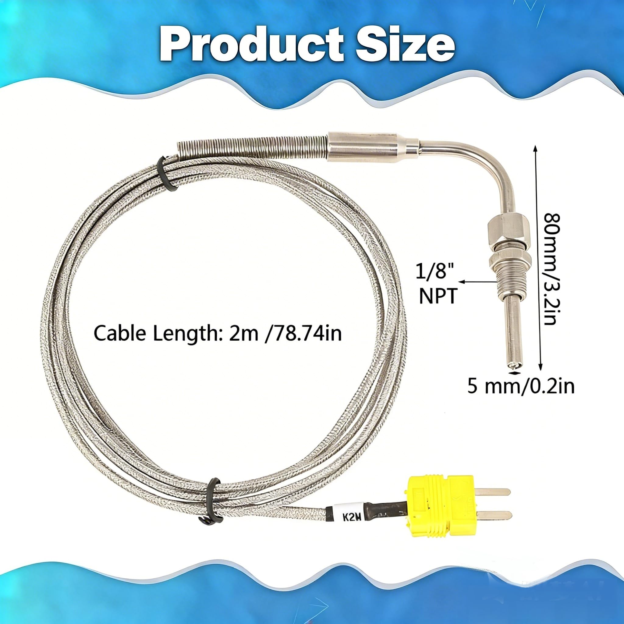 Edelstahl-EGT-Sonde Typ K – Thermoelement Abgastemperatursensor Mit Einstellbarer Länge, 0-1200°C 1/8 NPT Thermoelement