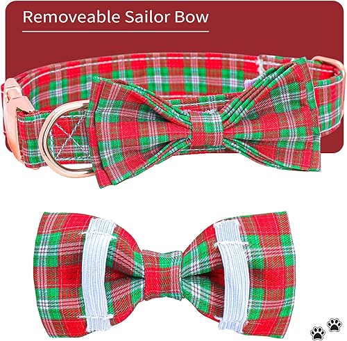 Miniatura 3 de Collar de perro con lazo, collar de perro a cuadros rojos, suave, duradero, ajustable, de algodón, rojo, verde, tartán, collar para cachorros para
