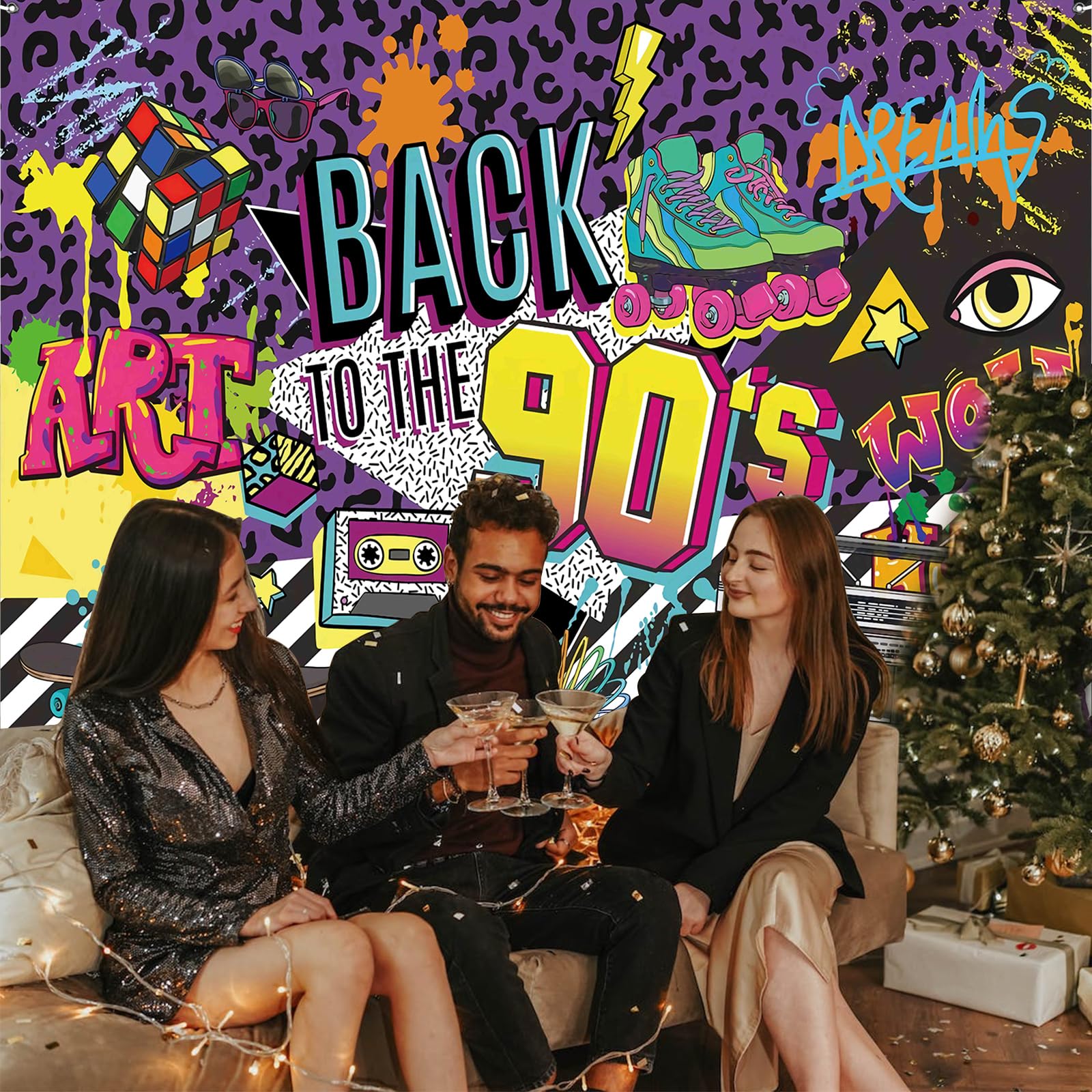 Rorno agli anni '90 Videocassette e audiocassette TV con sfondo VCR per poster o invi