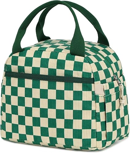 Vista 22 de Bluboon Bolsa de almuerzo para mujer, bonita bolsa de almuerzo de pana con correa para el hombro, reutilizable, aislada, gran capacidad